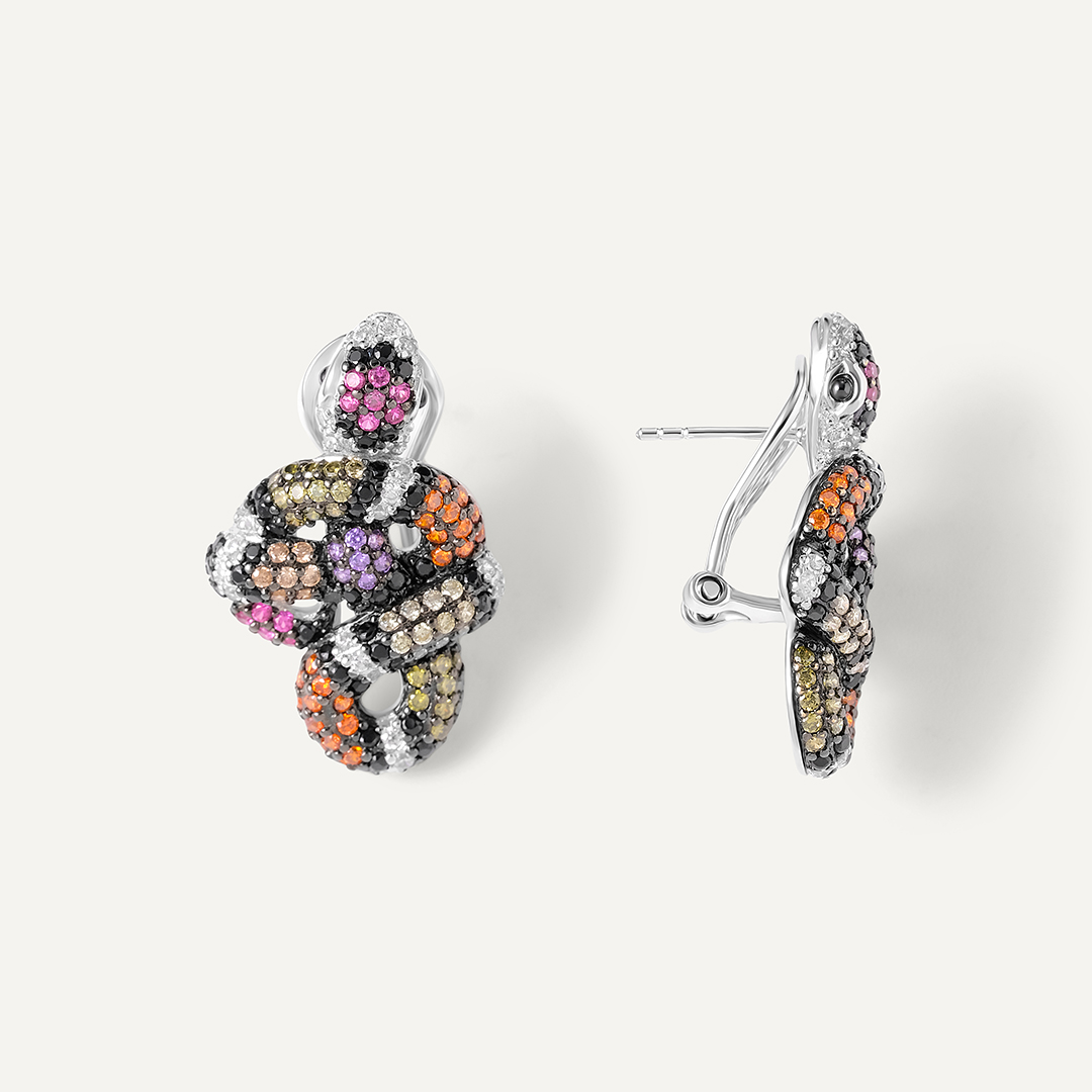 Серебряные серьги с кубическим цирконием "Змеи"