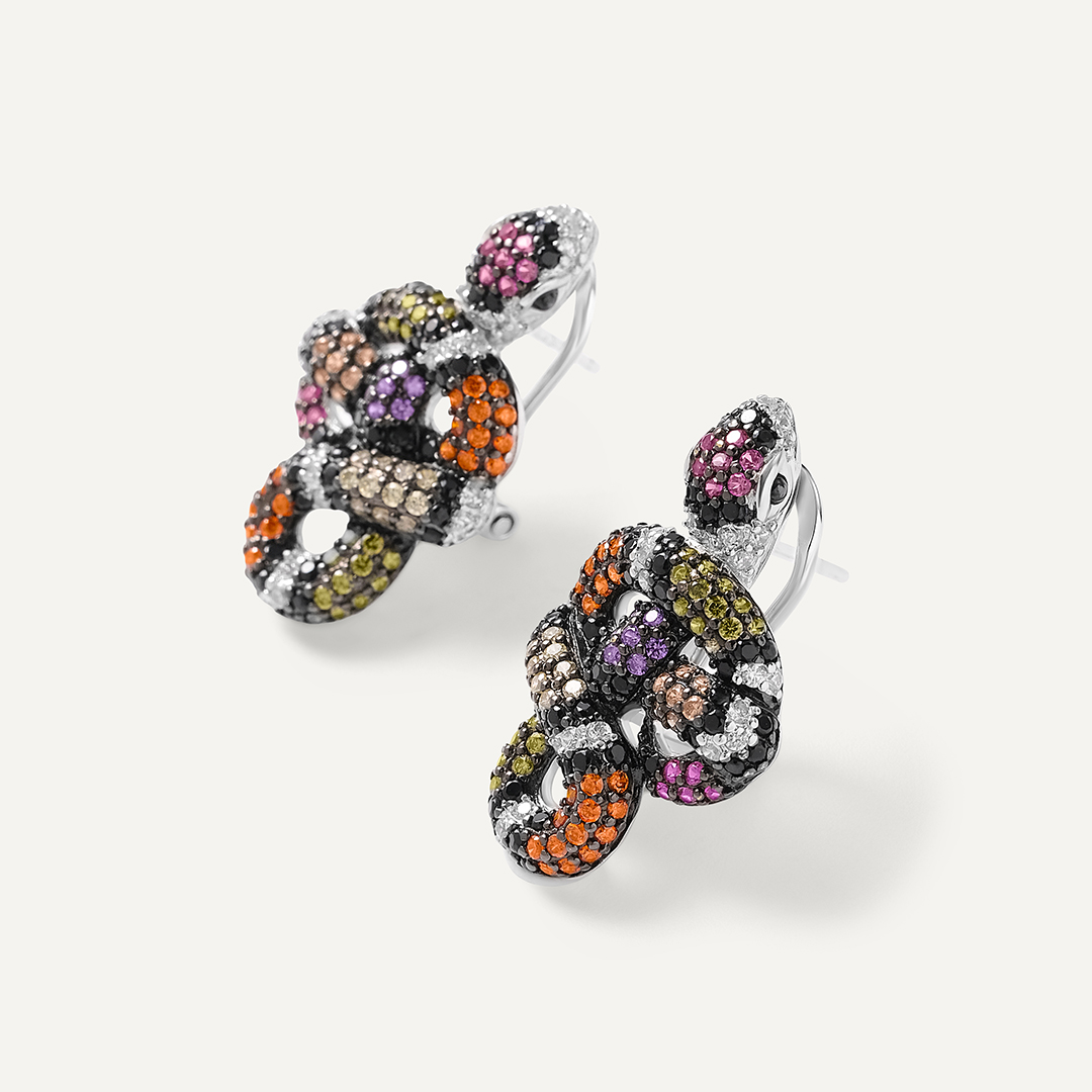 Серебряные серьги с кубическим цирконием "Змеи"