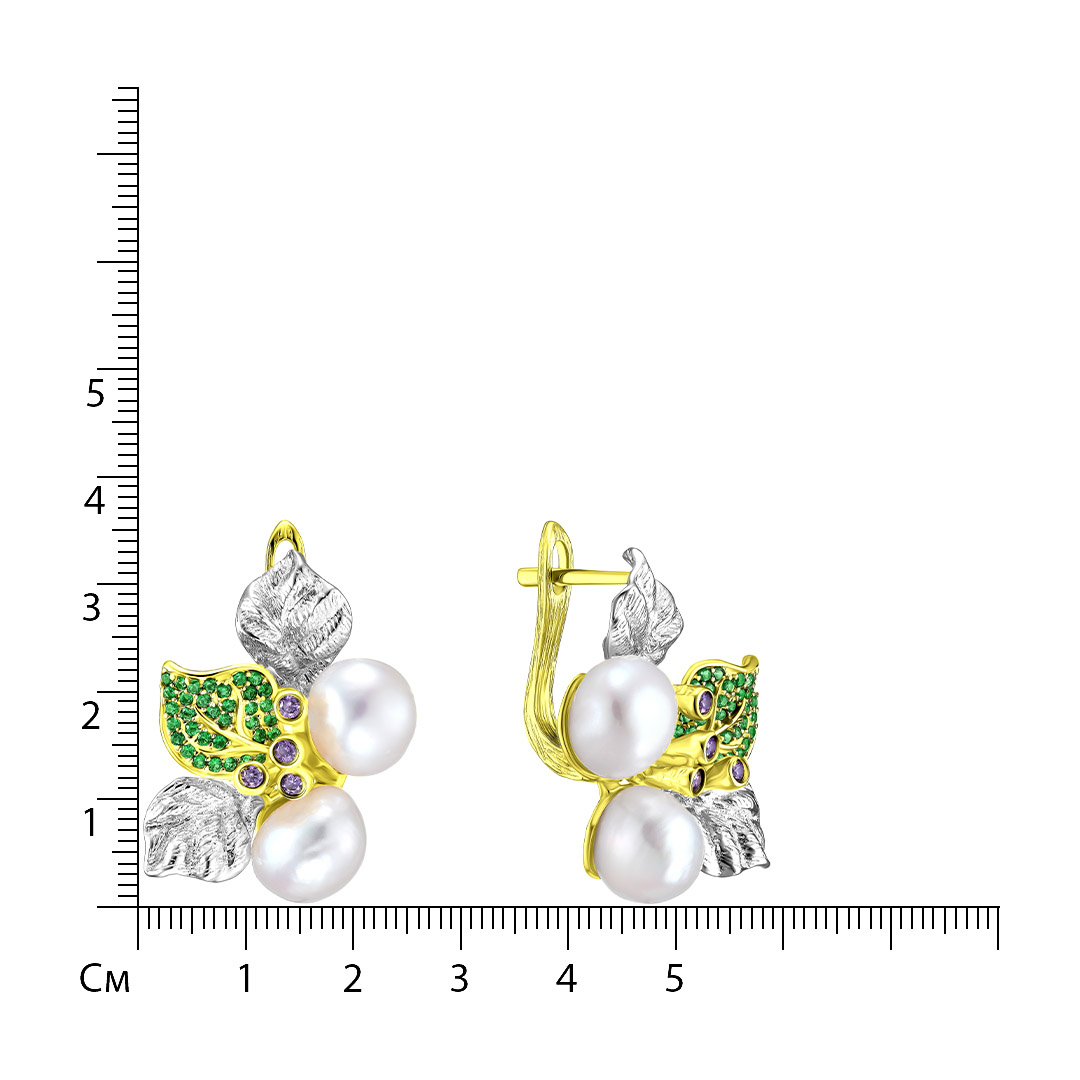 Серебряные серьги с жемчугом Барокко "Цветы"