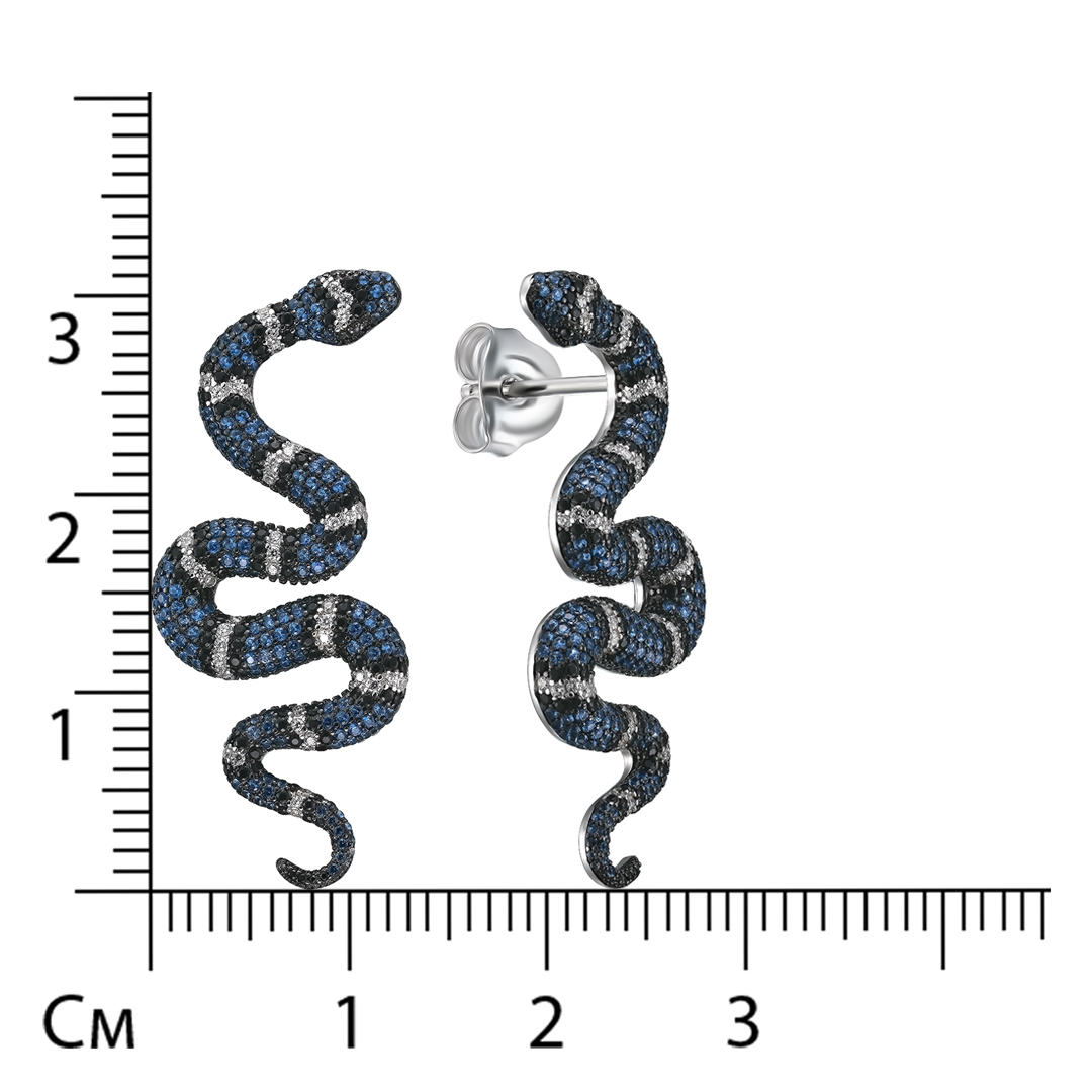 Серебряные серьги с кубическим цирконием "Змеи"