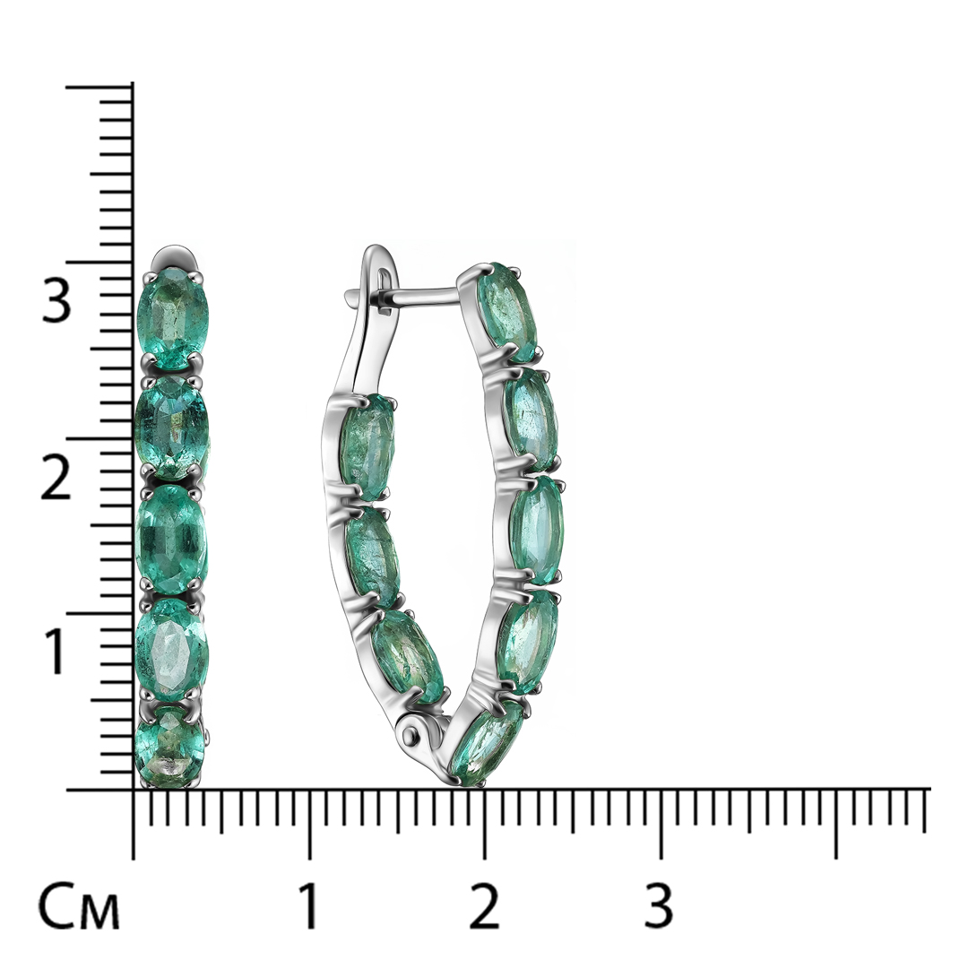 Золотые серьги 585 пробы; белое золото; родий; вставки 16 Изумруд (F) 6,827 3/3