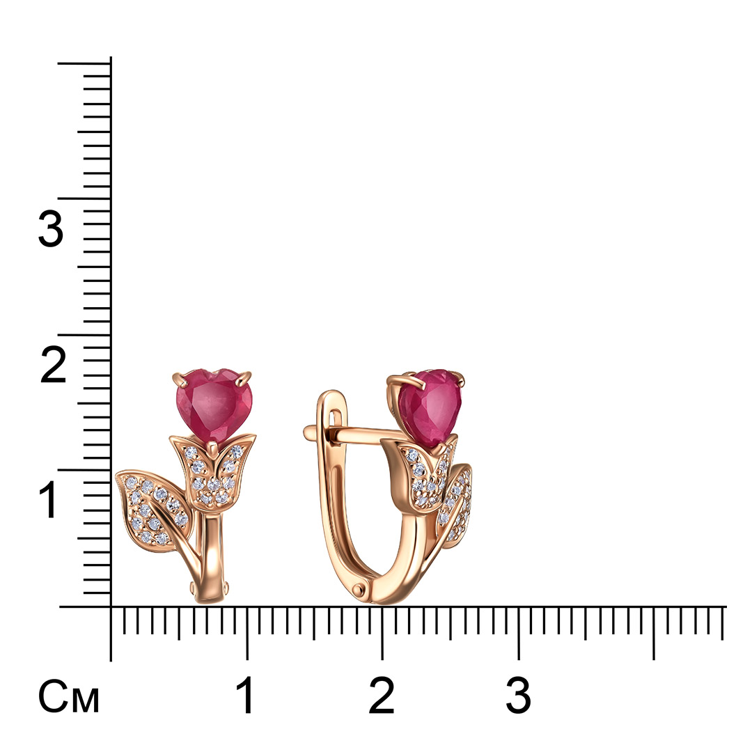 Серьги из золота с рубинами "Цветы"