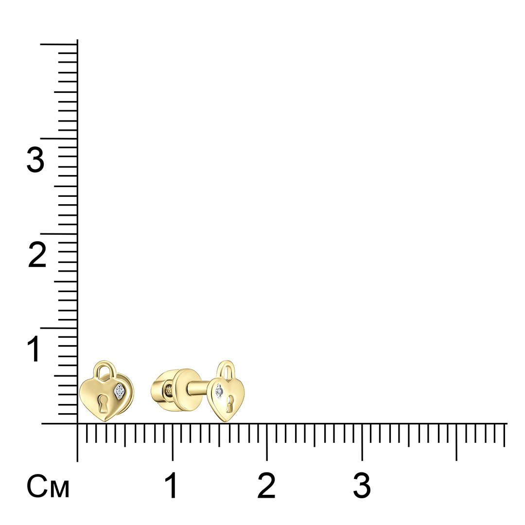 Серьги-пусеты из желтого золота с бриллиантами "Сердечки"