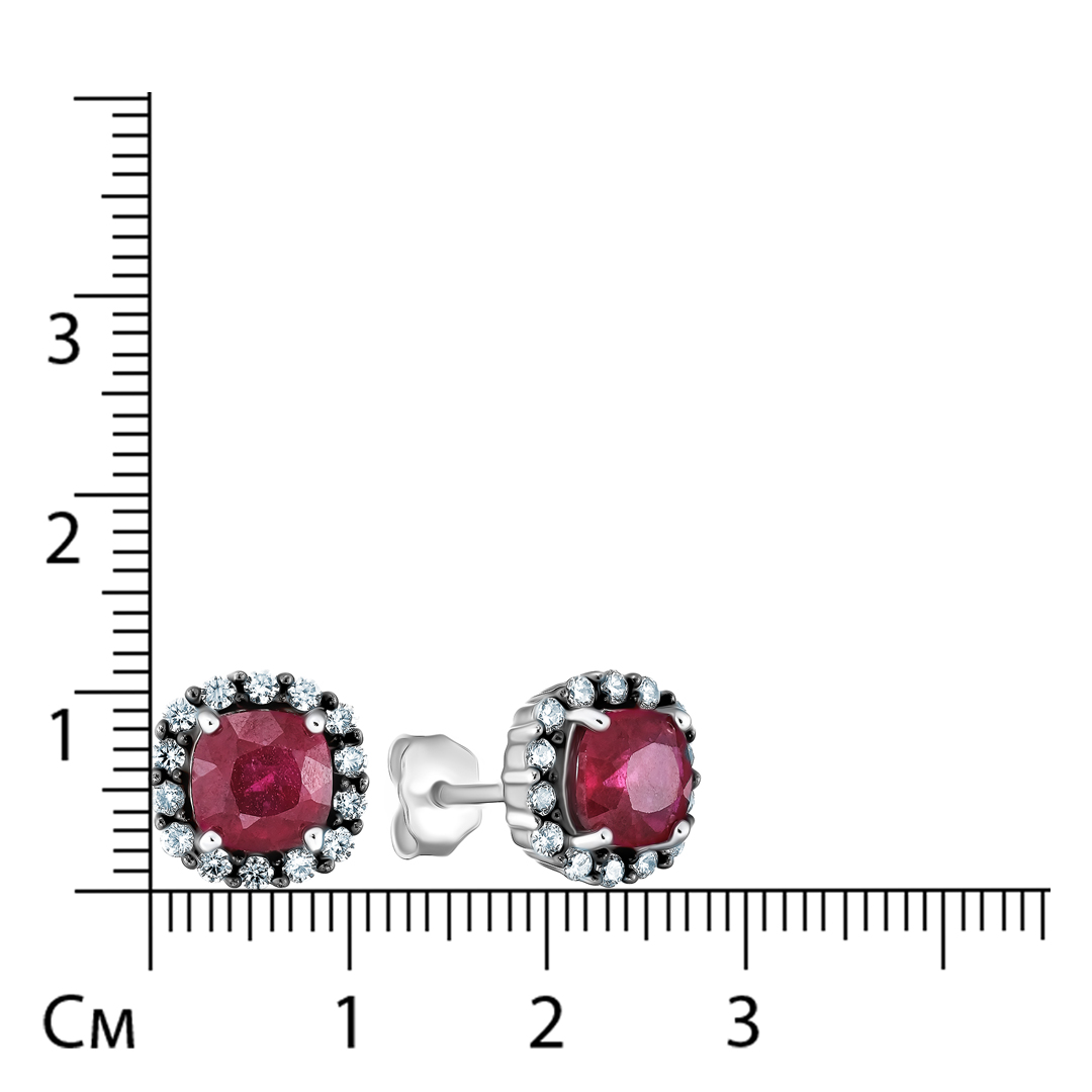 Серебряные серьги-пусеты с рубинами