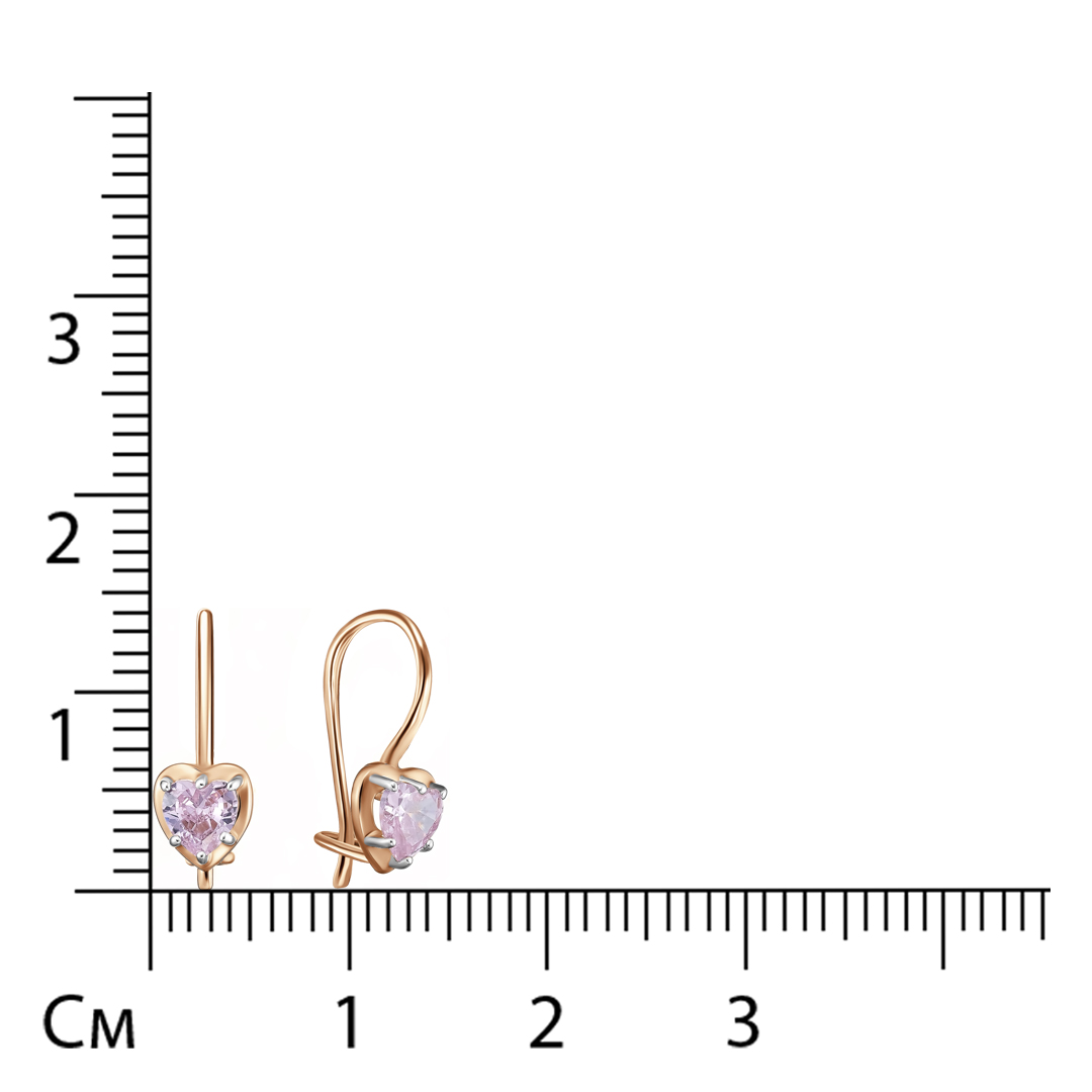 Серьги из золота с розовыми фианитами "Сердечки"