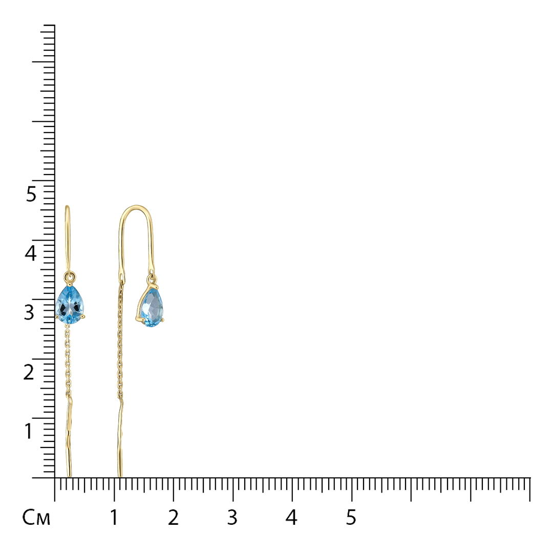 Серьги-протяжки из желтого золота с топазами swiss
