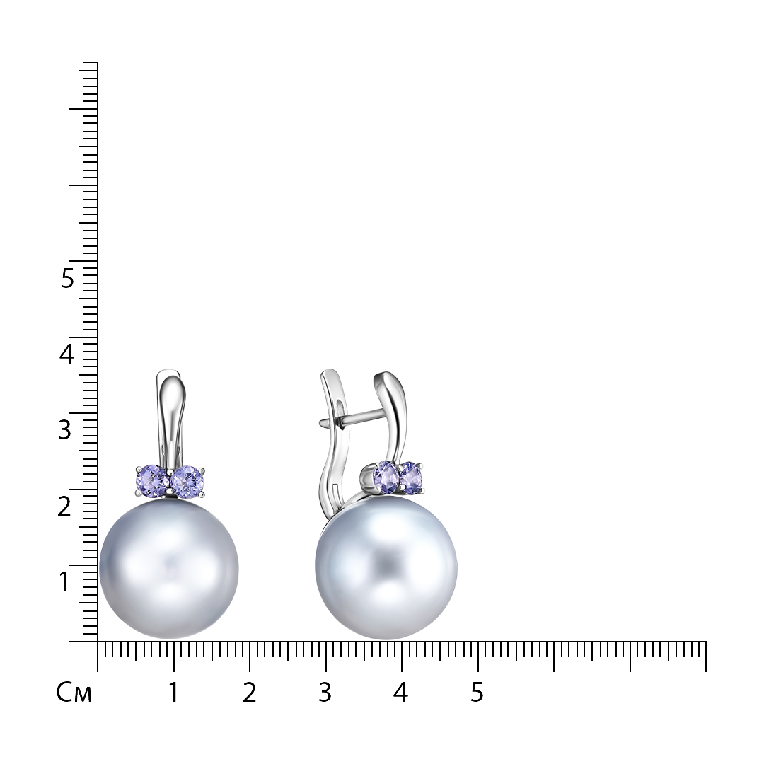 Серьги из белого золота с серым жемчугом