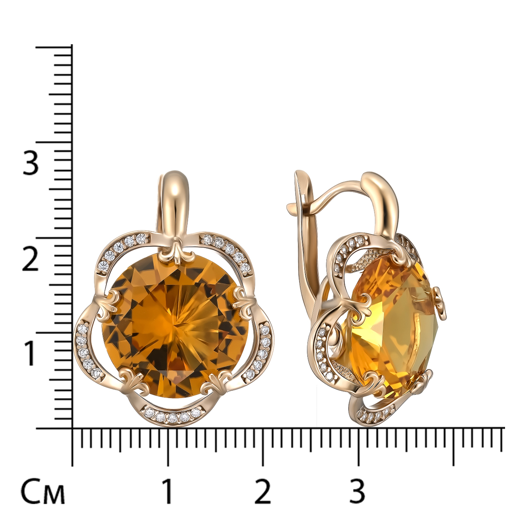Серебряные серьги 925 пробы; вставки 2 Цитрин; 50 Фианит бесцв.;