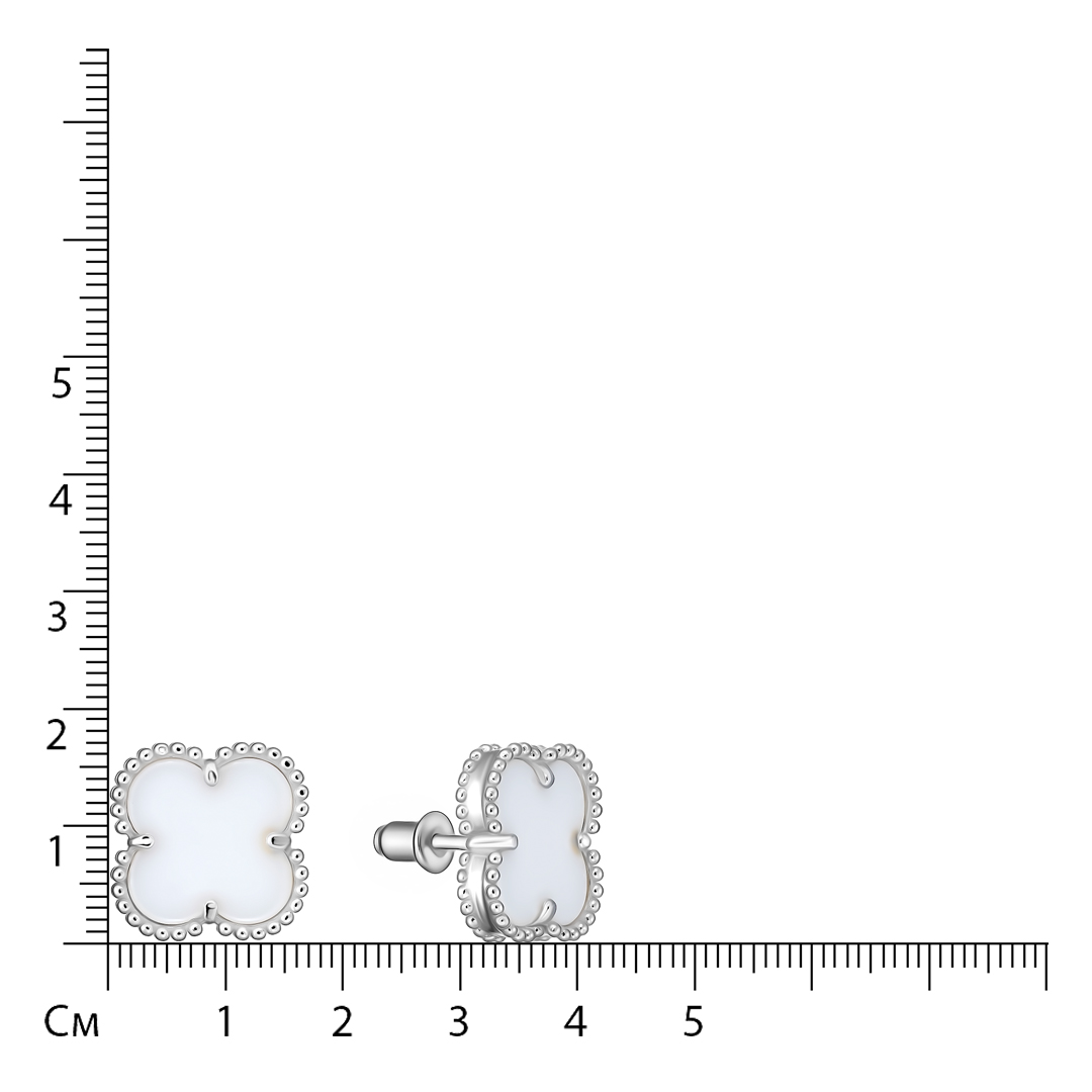 Серебряные серьги-пусеты с керамикой "Клевер"