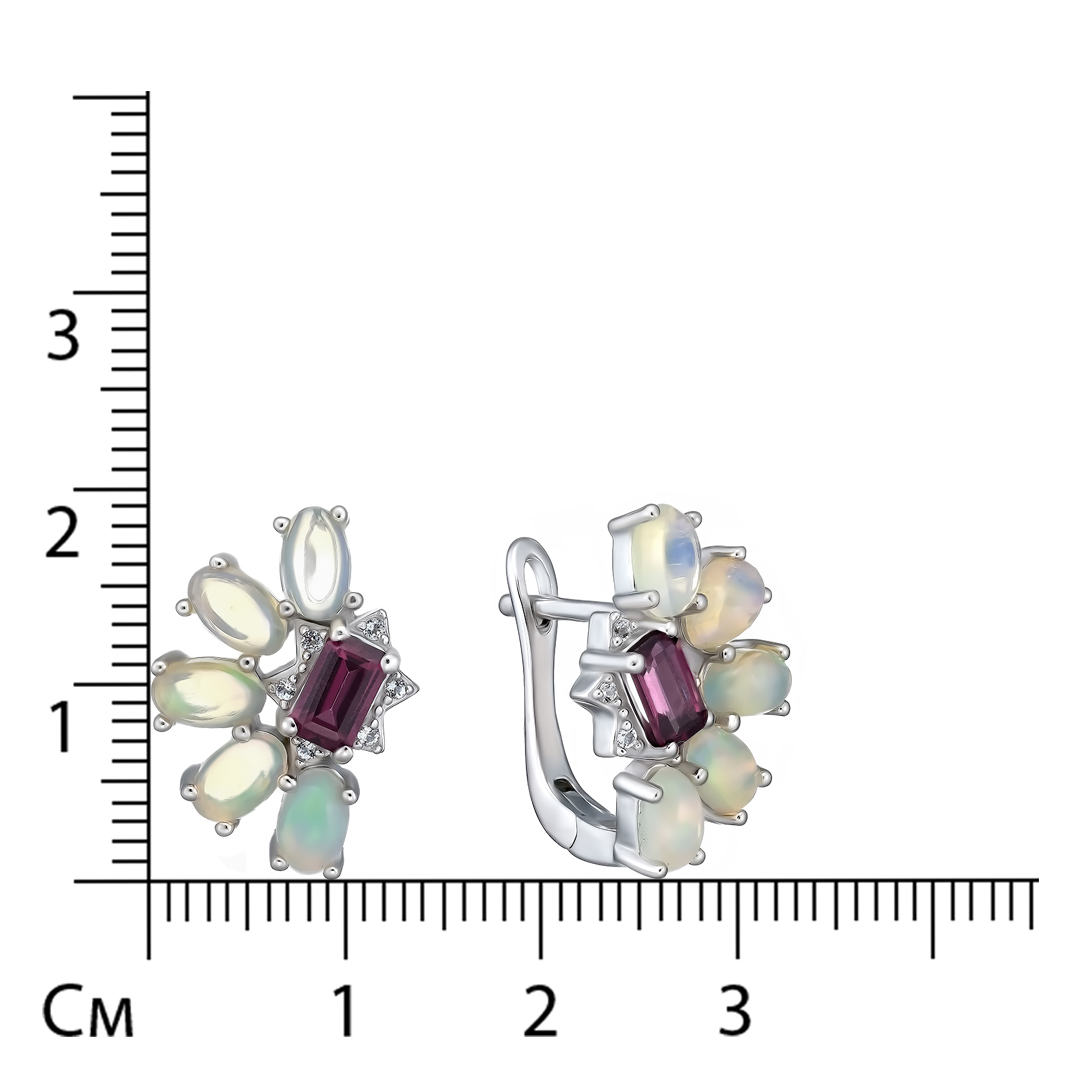 Серебряные серьги с родолитами и опалами