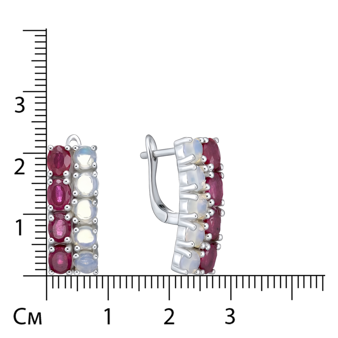 Серебряные серьги с рубинами и опалами