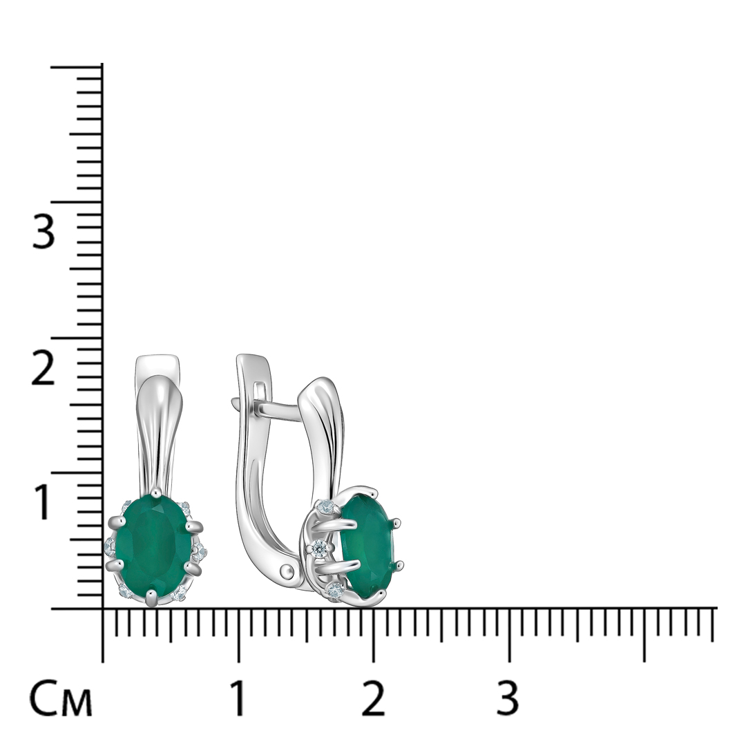 Серебряные серьги 925 пробы; вставки 2 Агат; 12 Фианит бесцв.;