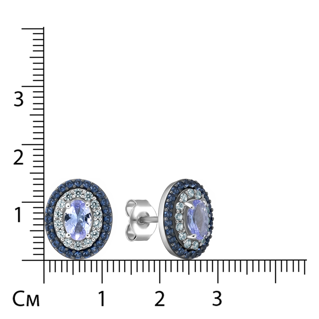 Серебряные серьги-пусеты с танзанитами