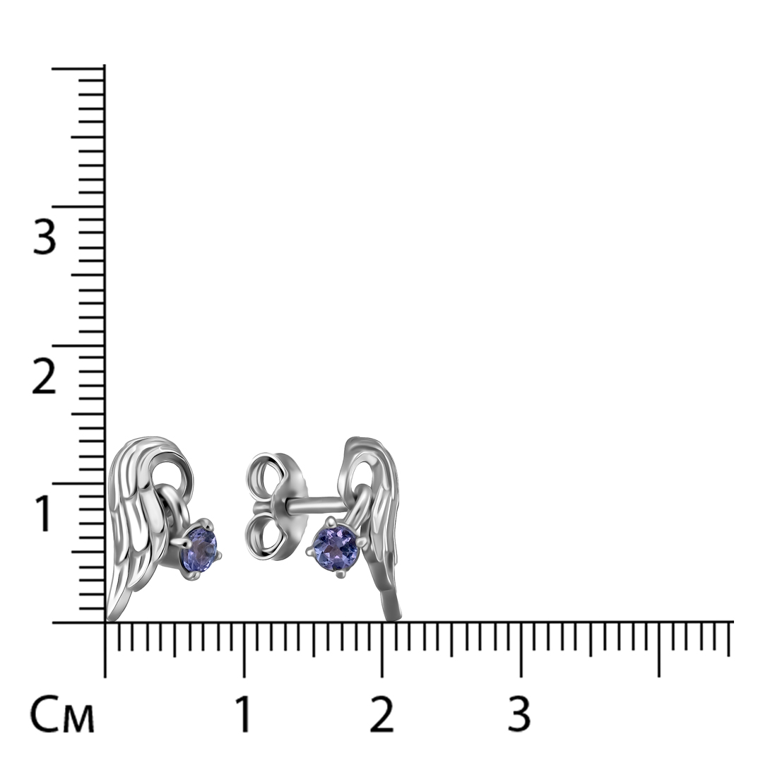 Серебряные серьги-пусеты 925 пробы;" Крылья Ангела"; вставки 2 Танзанит;