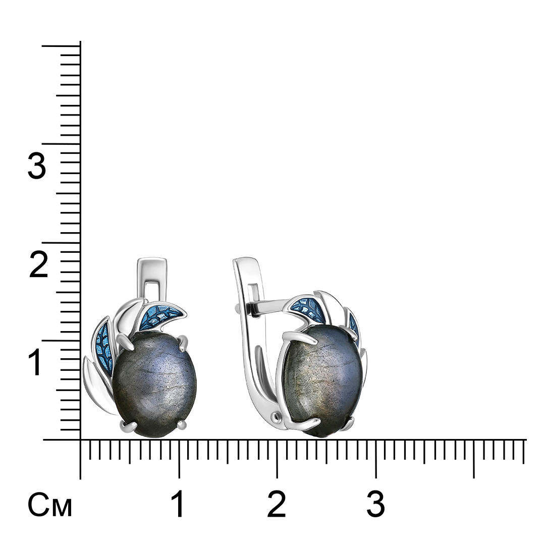 Серебряные серьги 925 пробы; вставки 2 Лабрадорит; Эмаль синяя;