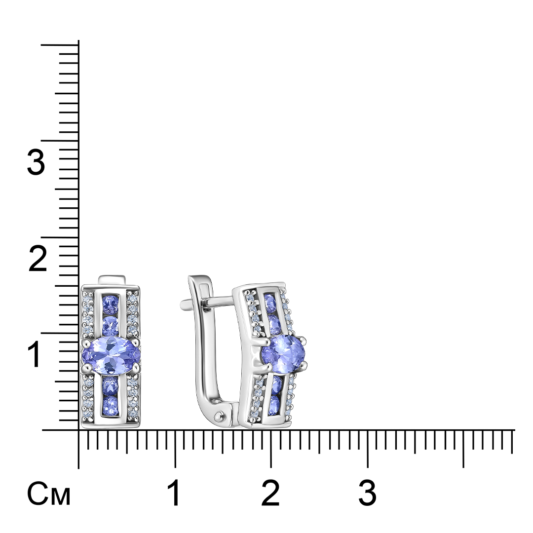 Серебряные серьги 925 пробы; вставки 10 Танзанит 1,25ct; Россыпь Куб. Цирконий бесцв. 0,15ct;