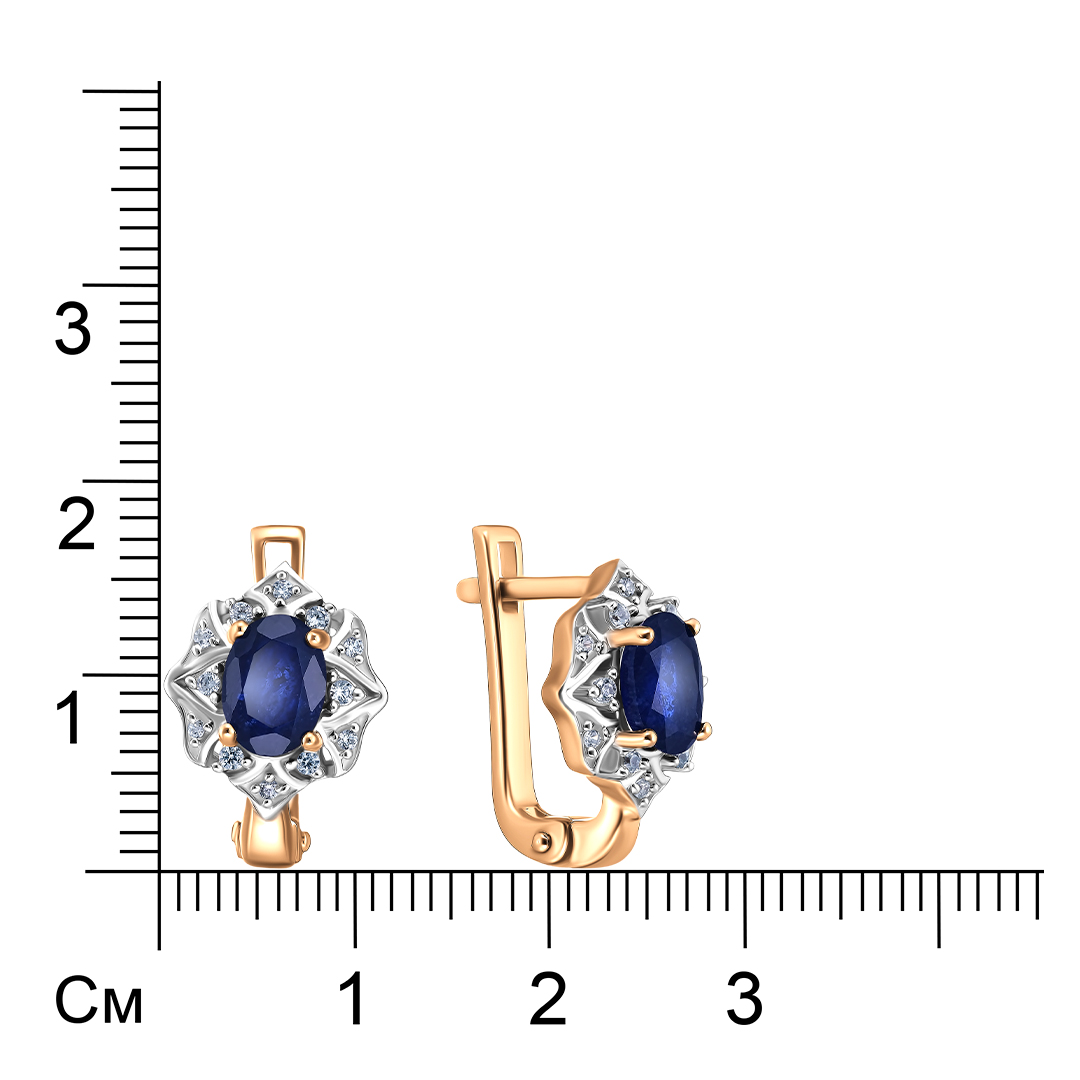 Серебряные серьги 925 пробы; вставки 2 Сапфир F/2 2,2ct; Россыпь Циркон бесцв. 0,25ct;