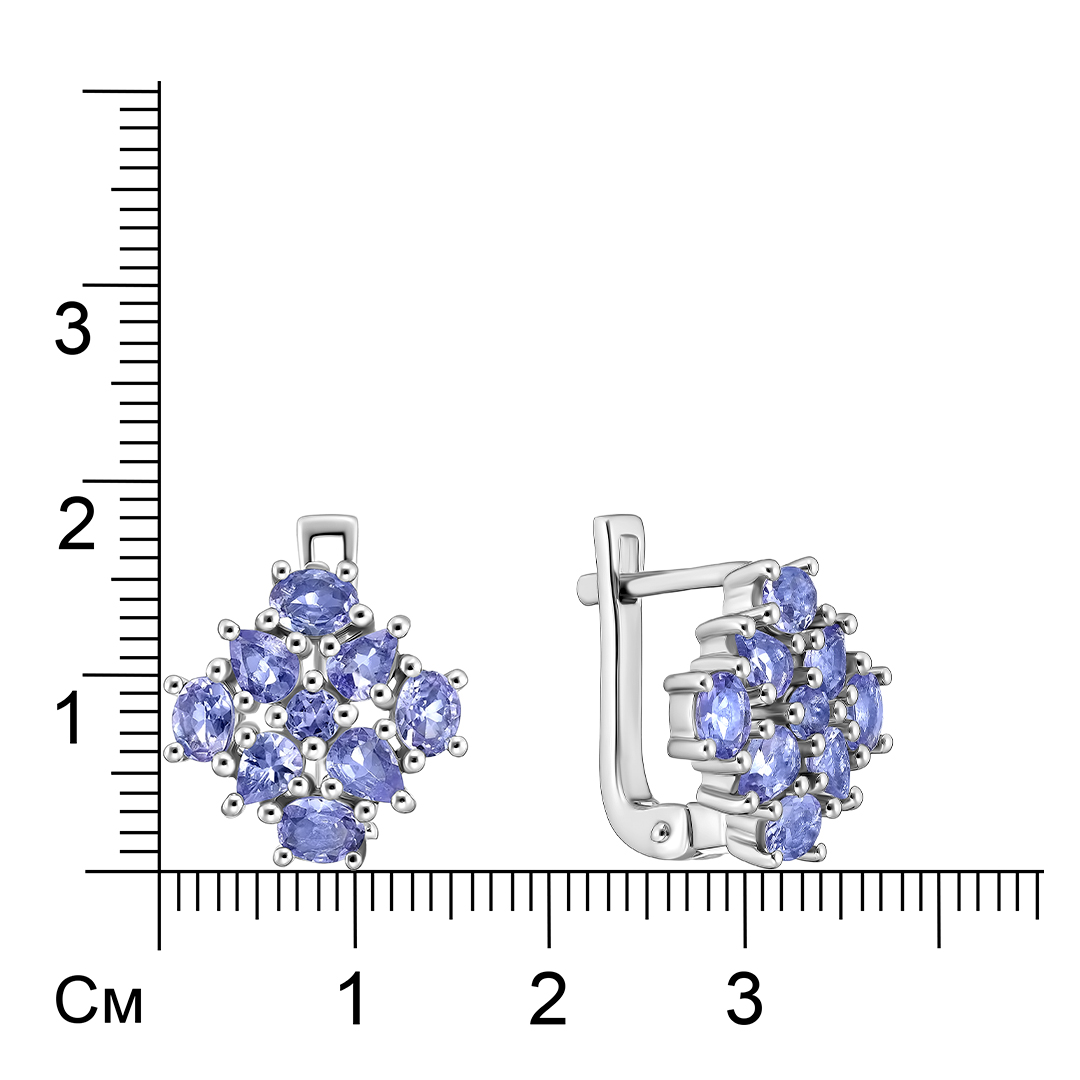 Серебряные серьги 925 пробы; вставки 18 Танзанит 2,75 ct;