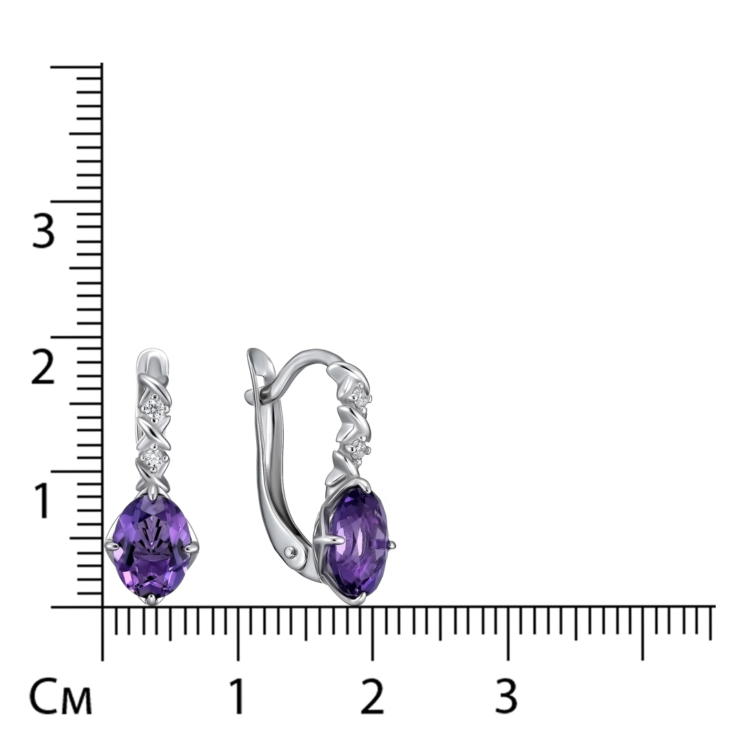 Серебряные серьги 925 пробы; вставки 2 Аметист; 4 Фианит бесцв.;