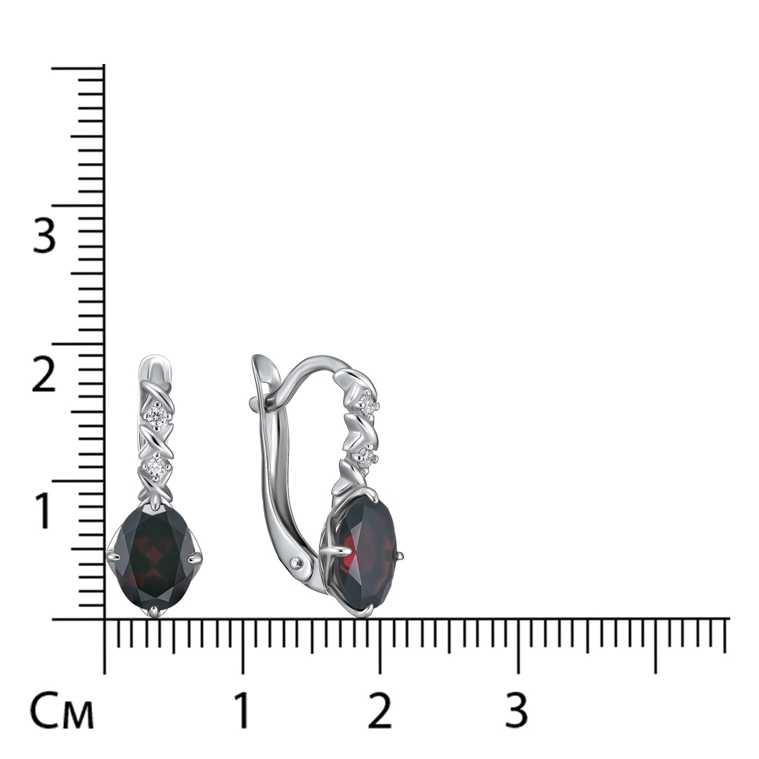 Серебряные серьги 925 пробы; вставки 2 Гранат; 4 Фианит бесцв.;