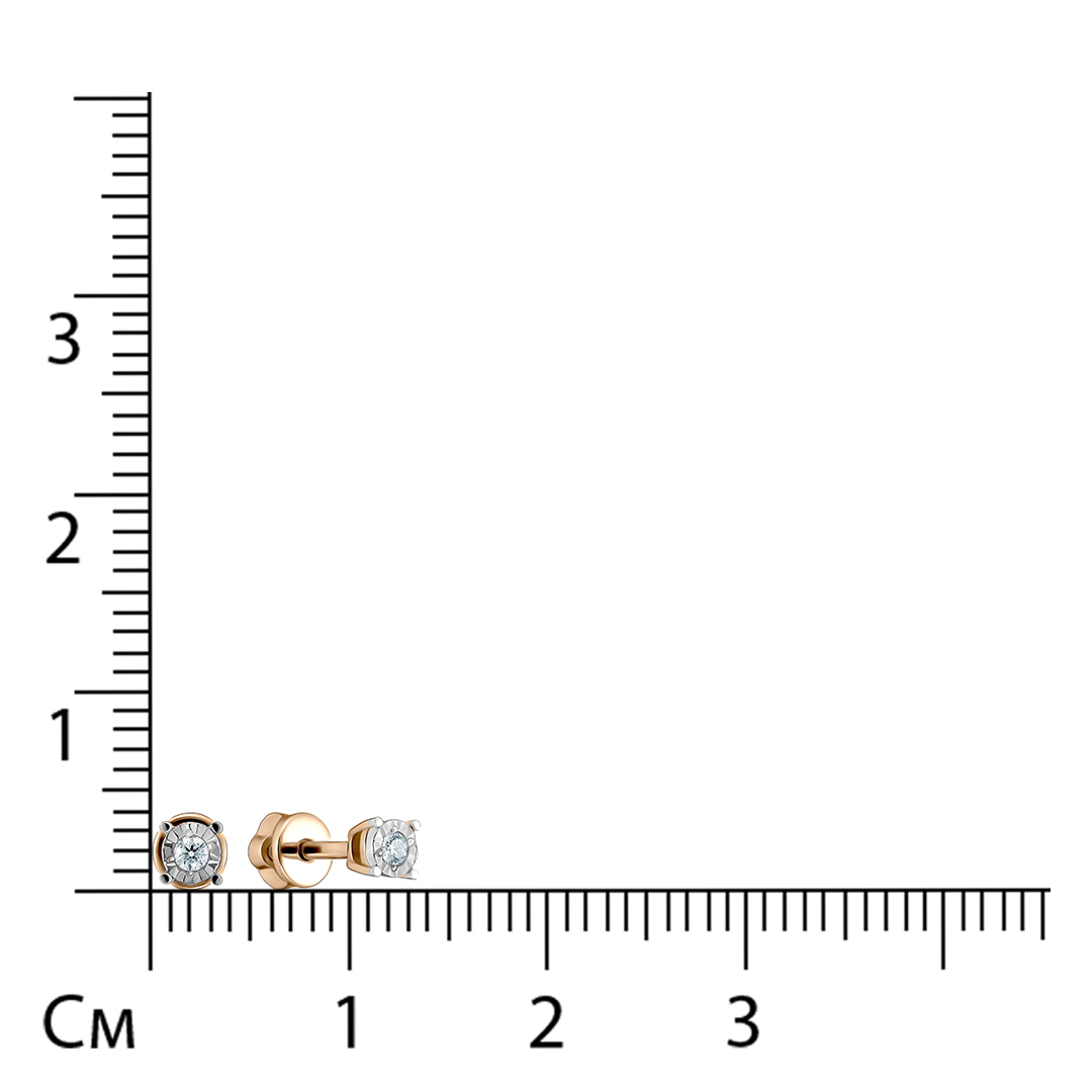 Золотые серьги-пусеты 585 пробы; родий; с алмазной обр.; вставки 2 Бр.(N)Кр-57 0,061 3/6А