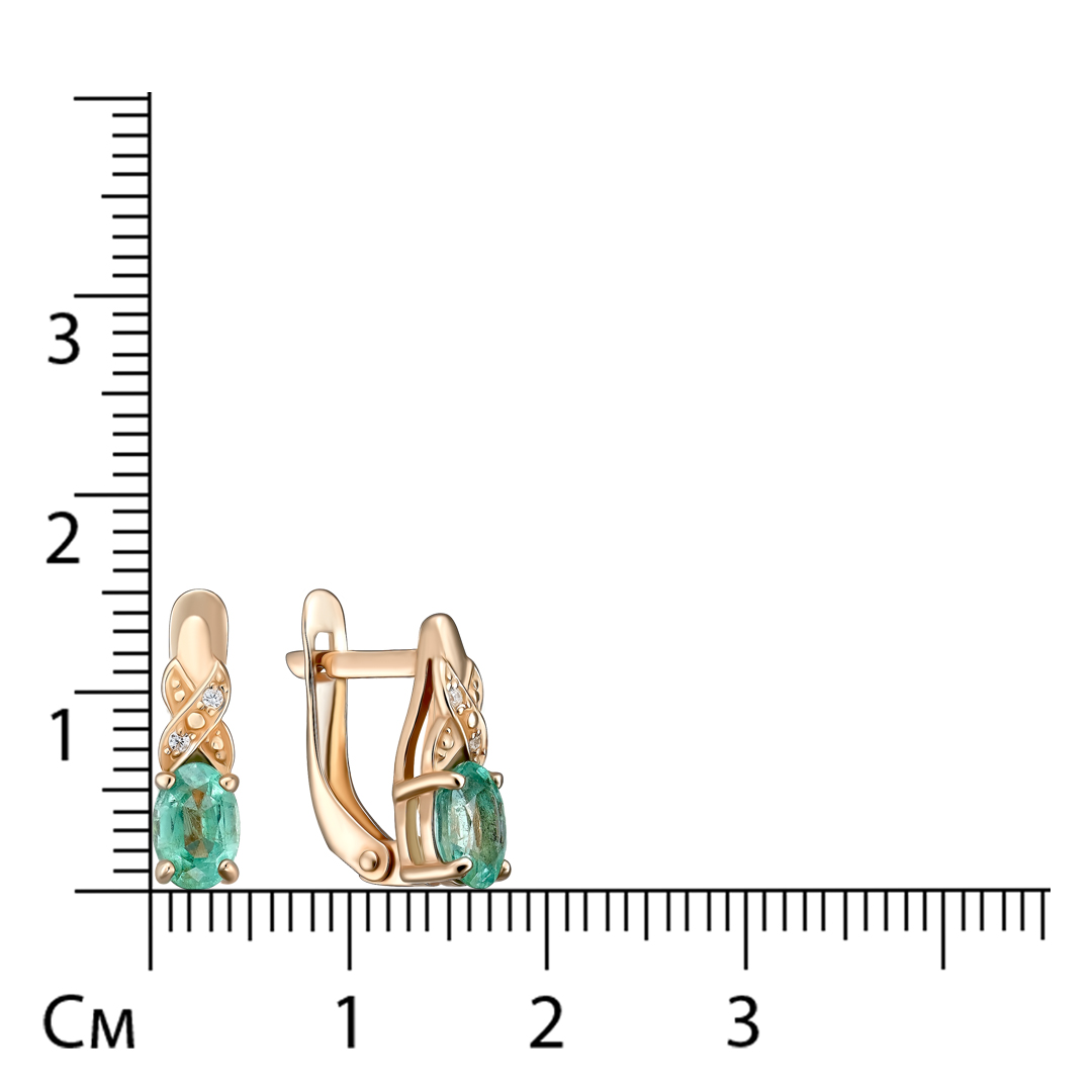 Серебряные серьги 925 пробы; вставки 2 Изумруд (О) 0,823 3/Г3; 4 Фианит бесцв.;