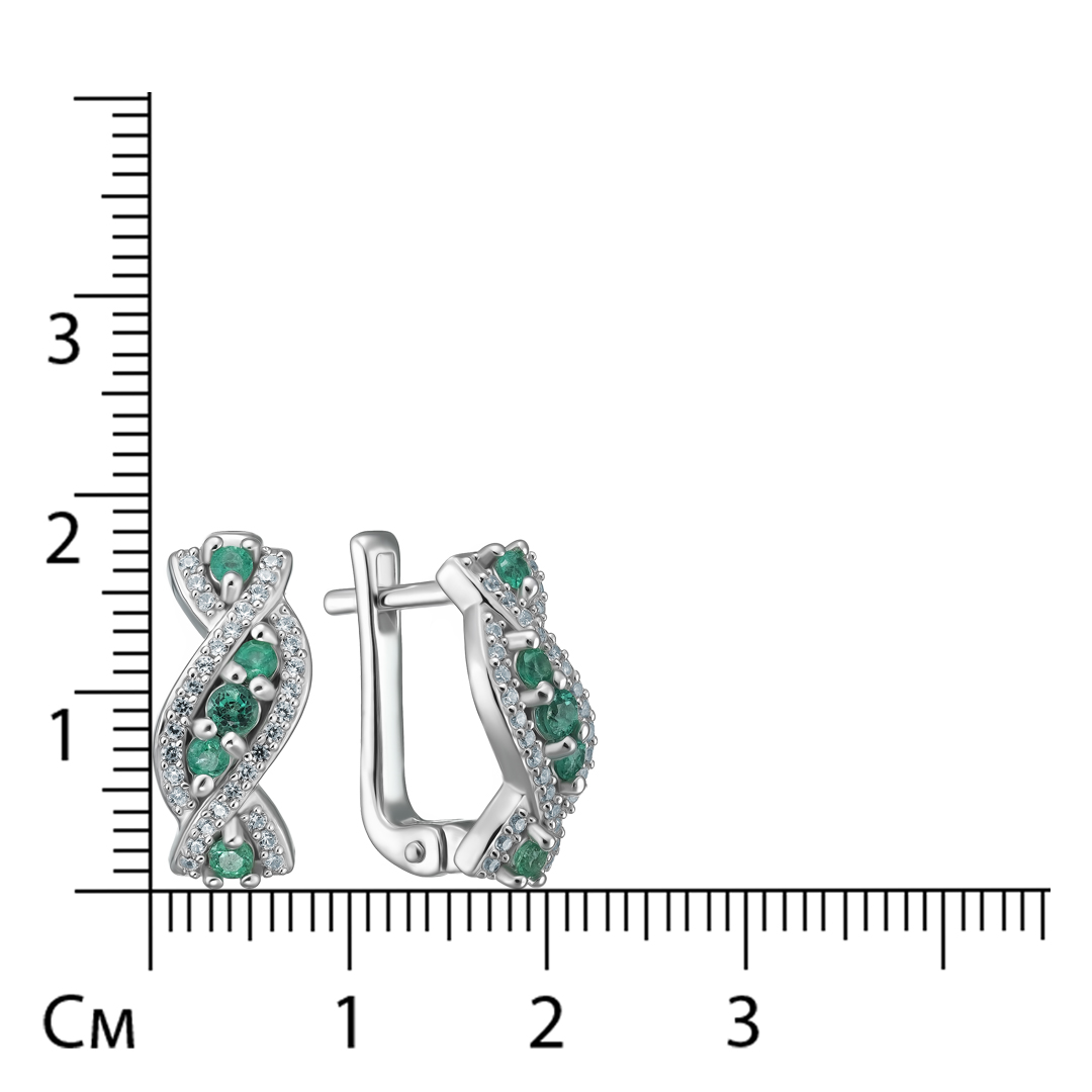 Серебряные серьги 925 пробы; вставки 10 Изумруд (О) 3/Г3 0,42ct; Россыпь Циркон бесцв. 0,45ct;