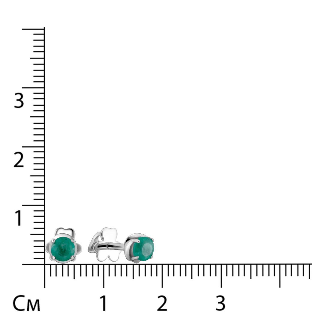 Золотые серьги-пусеты 585 пробы; белое золото; родий; вставки 2 Изумруд (F) 0,483 3/3