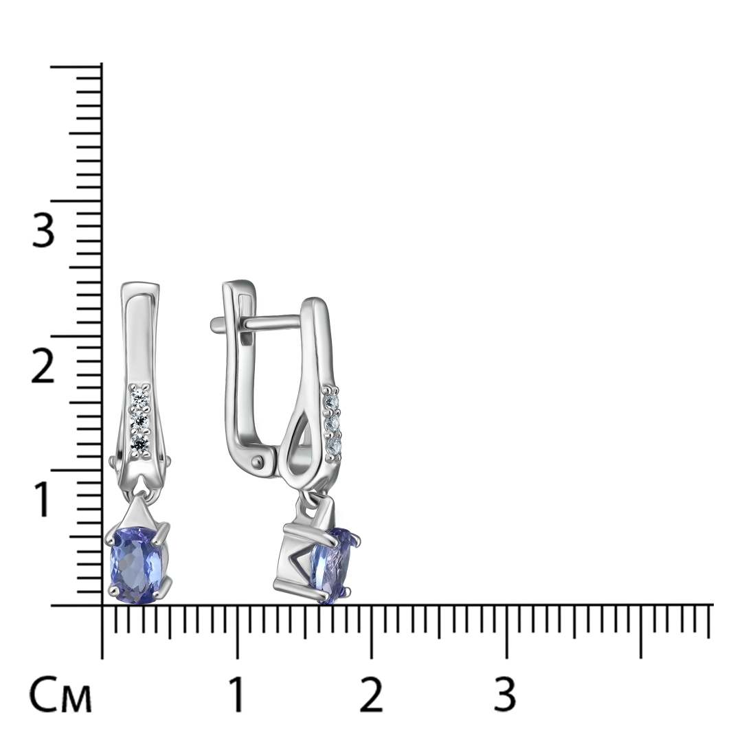 Серебряные серьги 925 пробы; вставки 2 Танзанит 1,1ct; Россыпь Циркон бесцв. 0,15ct;