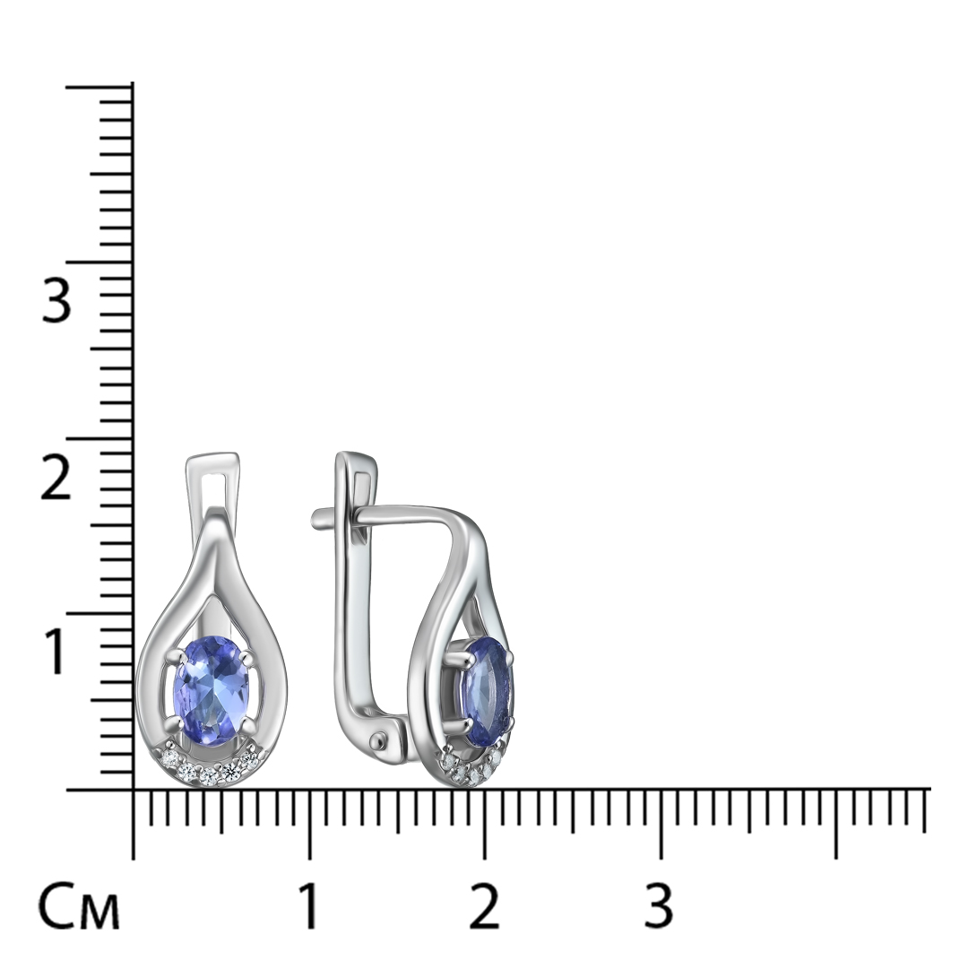 Серебряные серьги 925 пробы; вставки 2 Танзанит 0,9ct; Россыпь Циркон бесцв. 0,05ct;