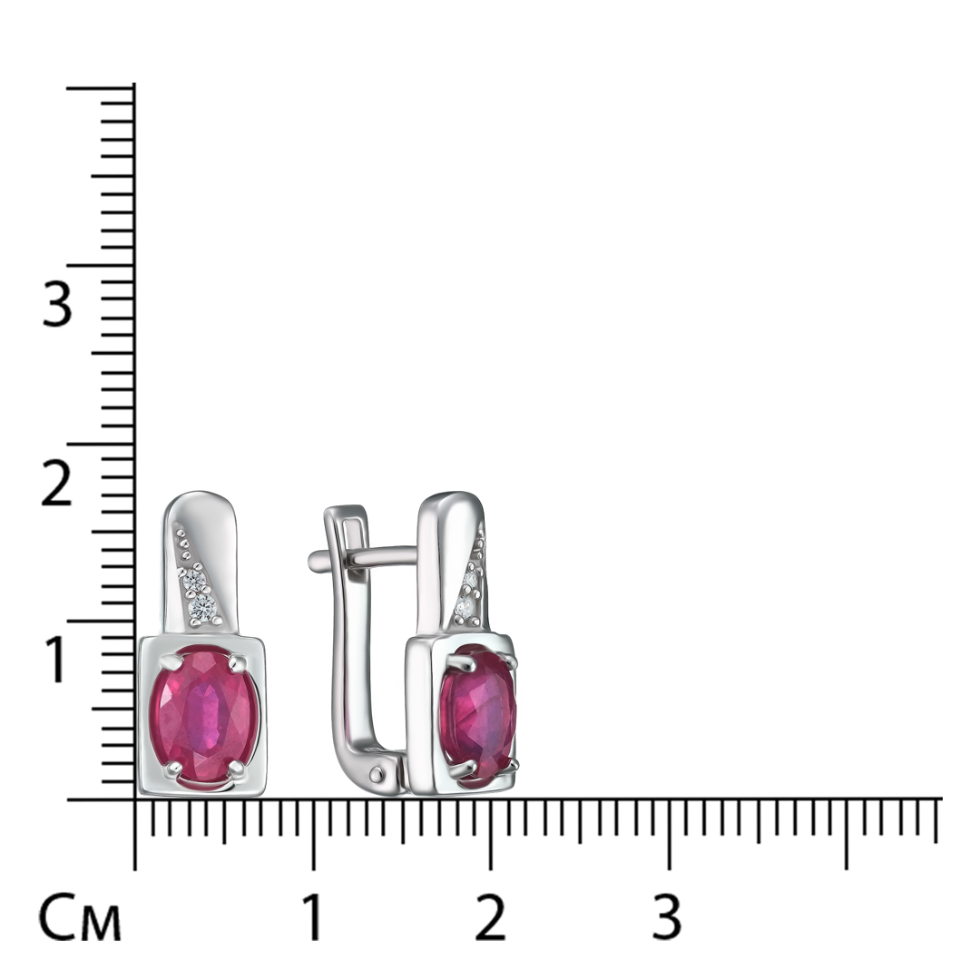 Серебряные серьги 925 пробы; вставки 2 Рубин F/2 2,3ct; Россыпь Циркон бесцв. 0,1ct;