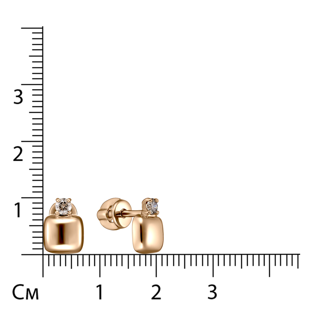 Золотые серьги-пусеты 585 пробы; вставки 2 Бр.коньяч.Кр-57 7/6А 0,124