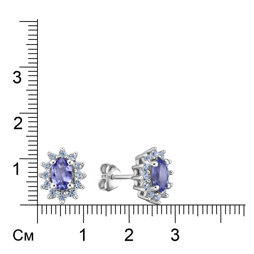 Серебряные серьги-пусеты с танзанитами