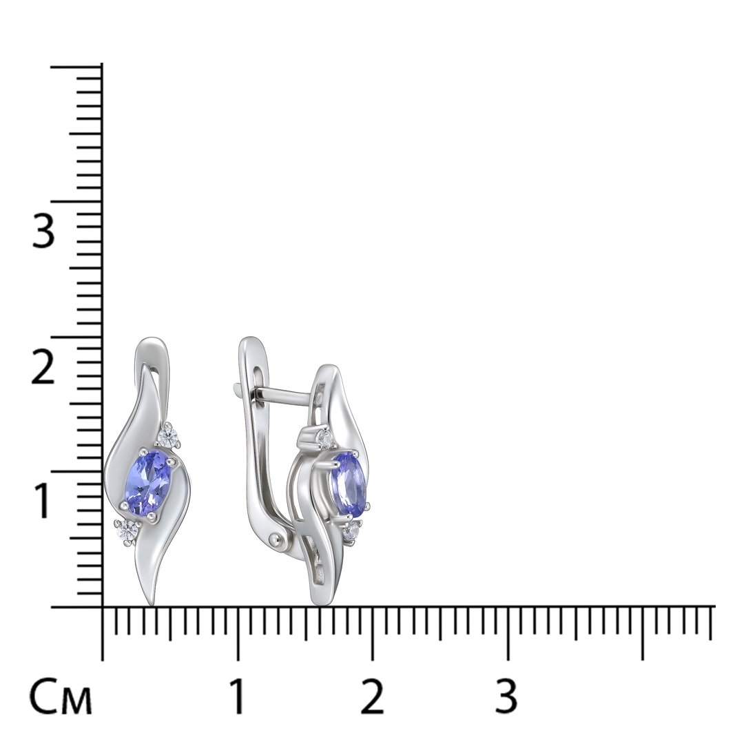 Серебряные серьги 925 пробы; вставки 2 Танзанит; 4 Фианит бесцв.;