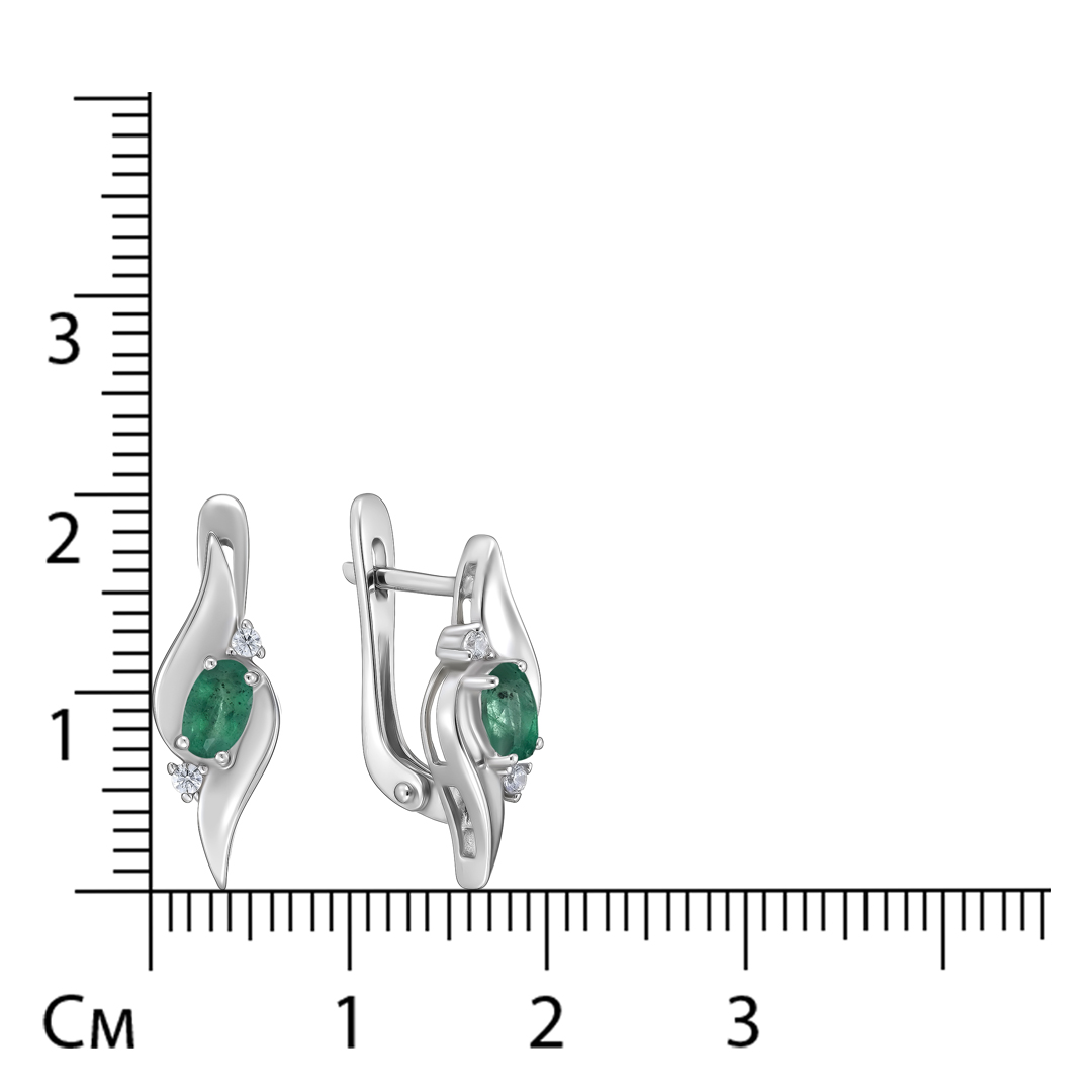 Серебряные серьги 925 пробы; вставки 2 Изумруд (F) 0,44 3/3; 4 Фианит бесцв.;