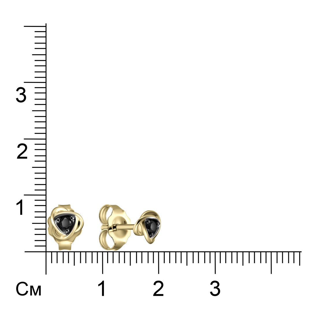 Серьги-пусеты из желтого золота с черными бриллиантами