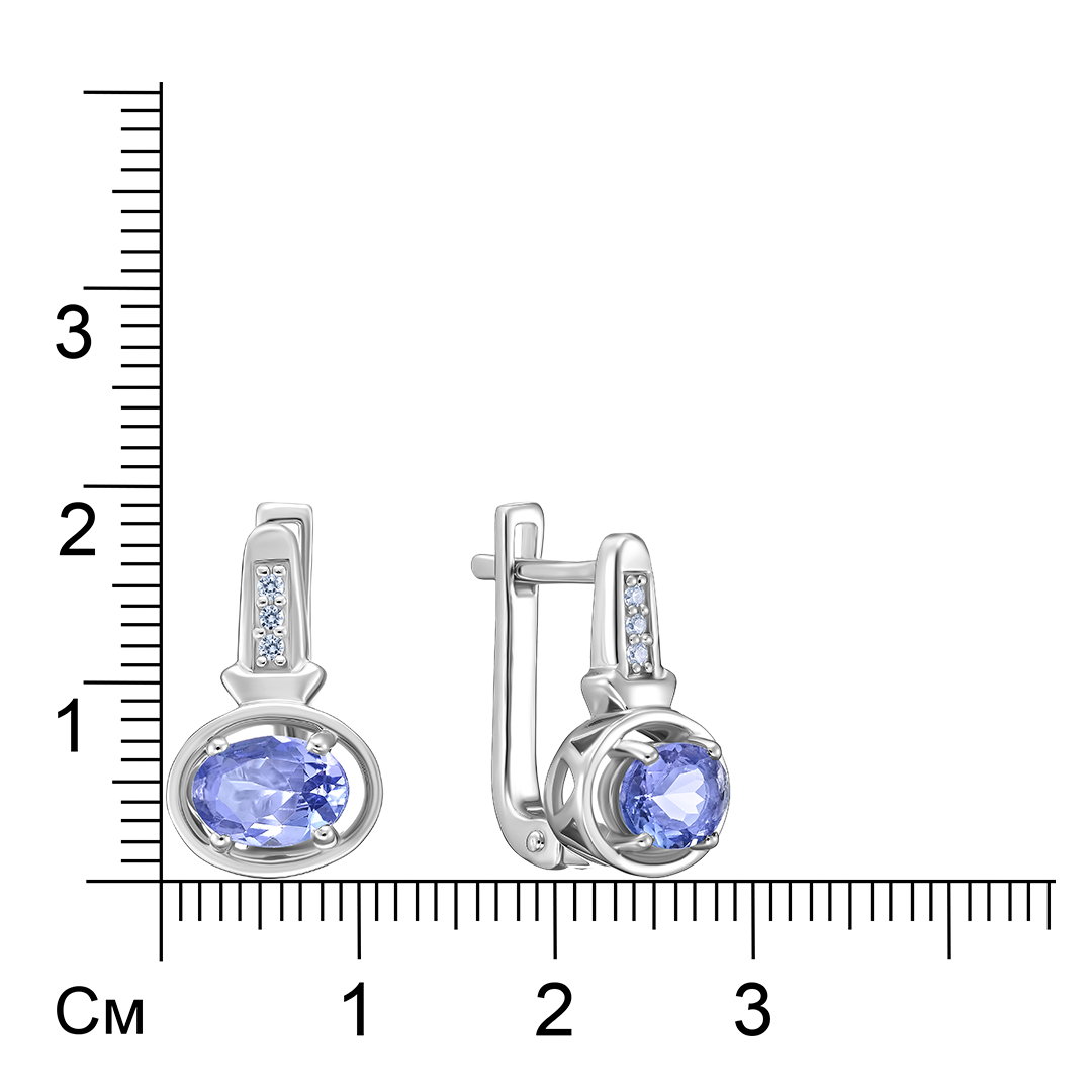 Серебряные серьги 925 пробы; вставки 2 Танзанит 1,41ct; Россыпь Циркон бесцв. 0,07ct;