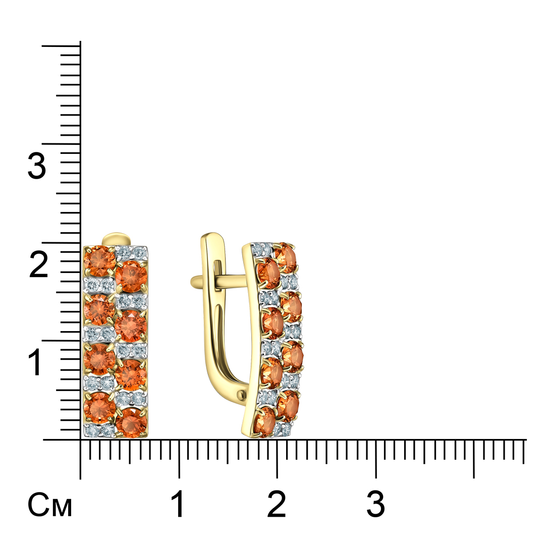 Серьги из желтого золота с оранжевыми сапфирами
