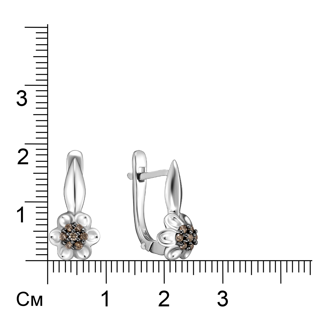 Серебряные серьги с коньячными бриллиантами "Цветы"
