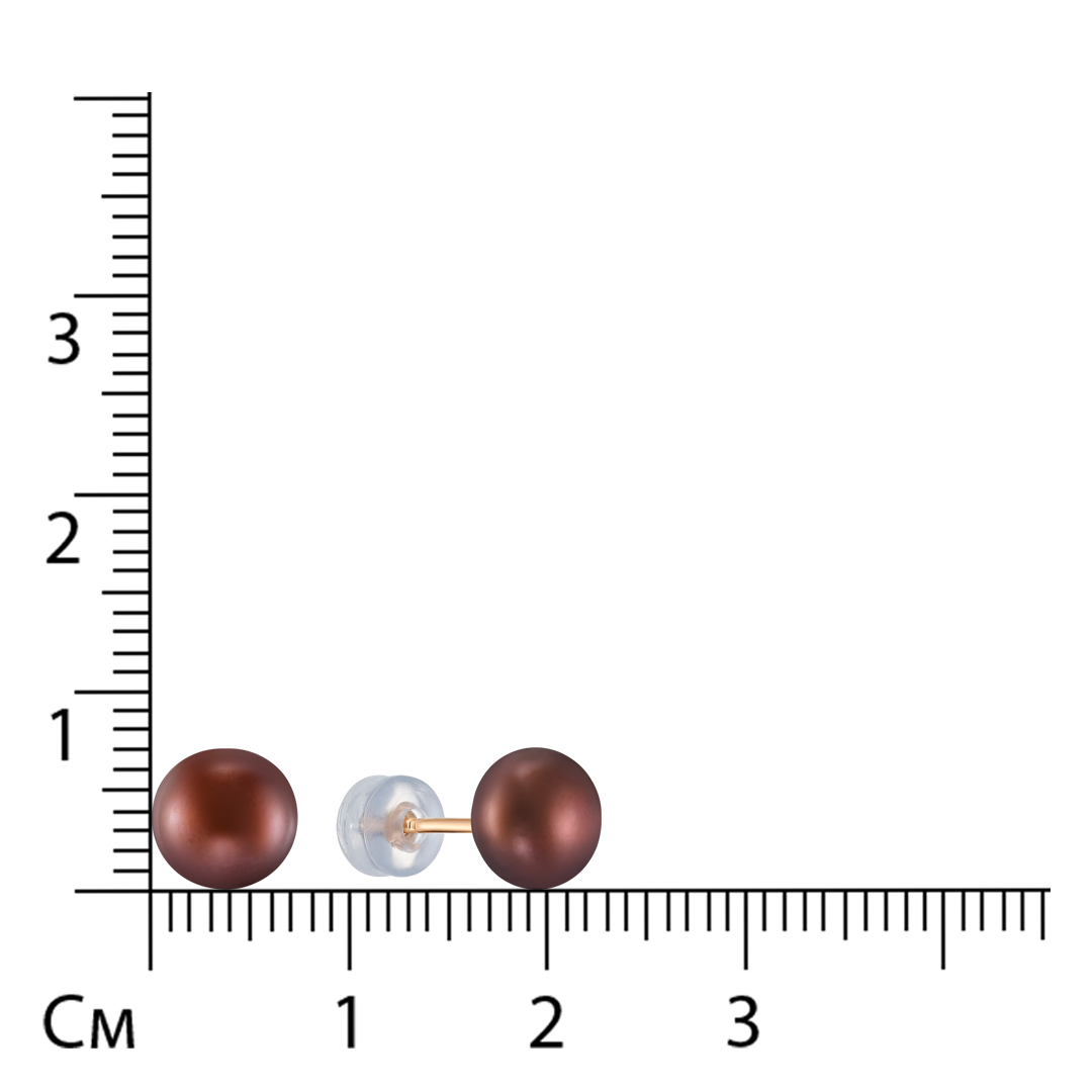Серьги-пусеты из золота с коричневым жемчугом