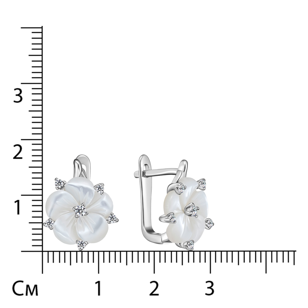 Серебряные серьги 925 пробы; вставки 2 Перламутр белый; 12 Фианит бесцв.;