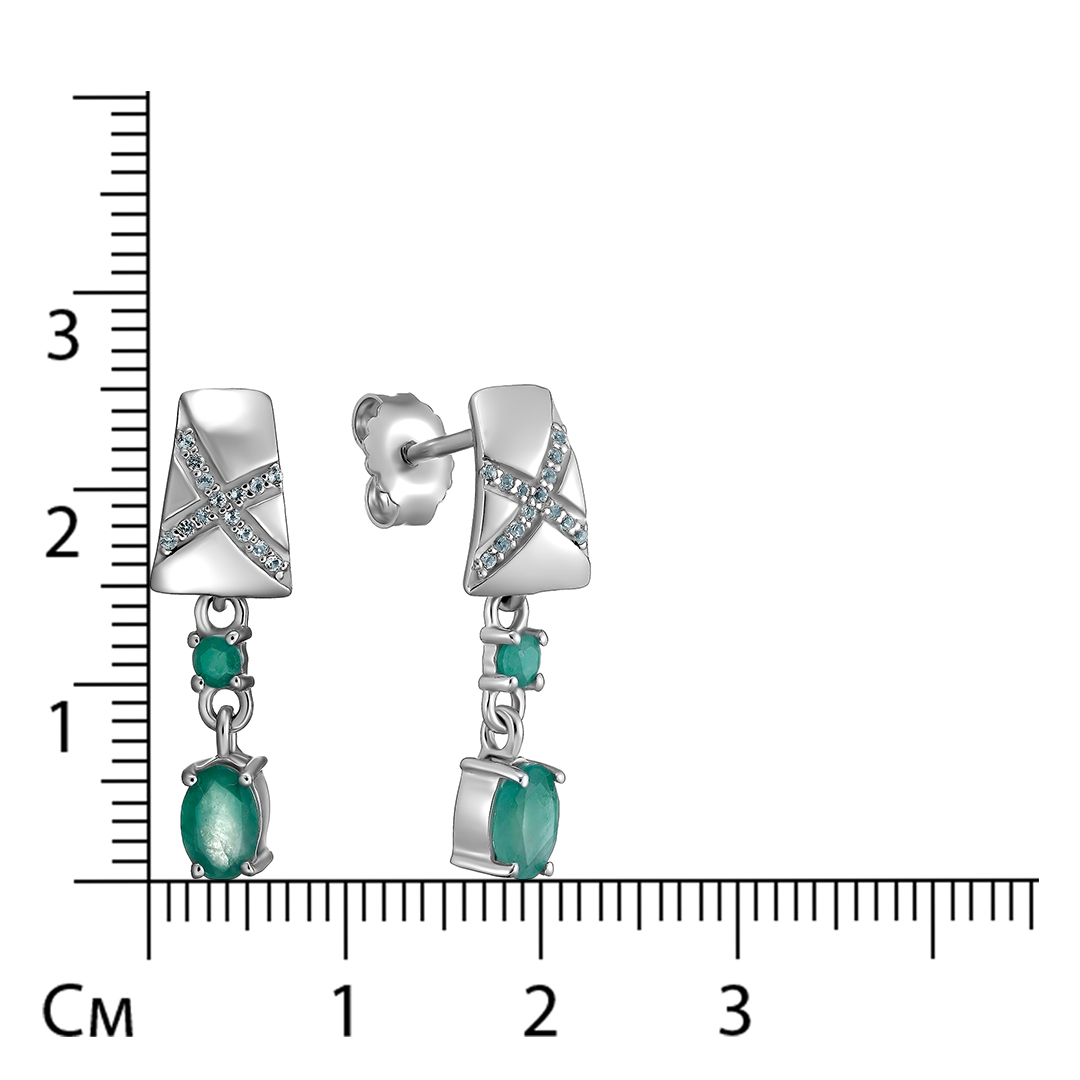 Серебряные серьги-пусеты с изумрудами