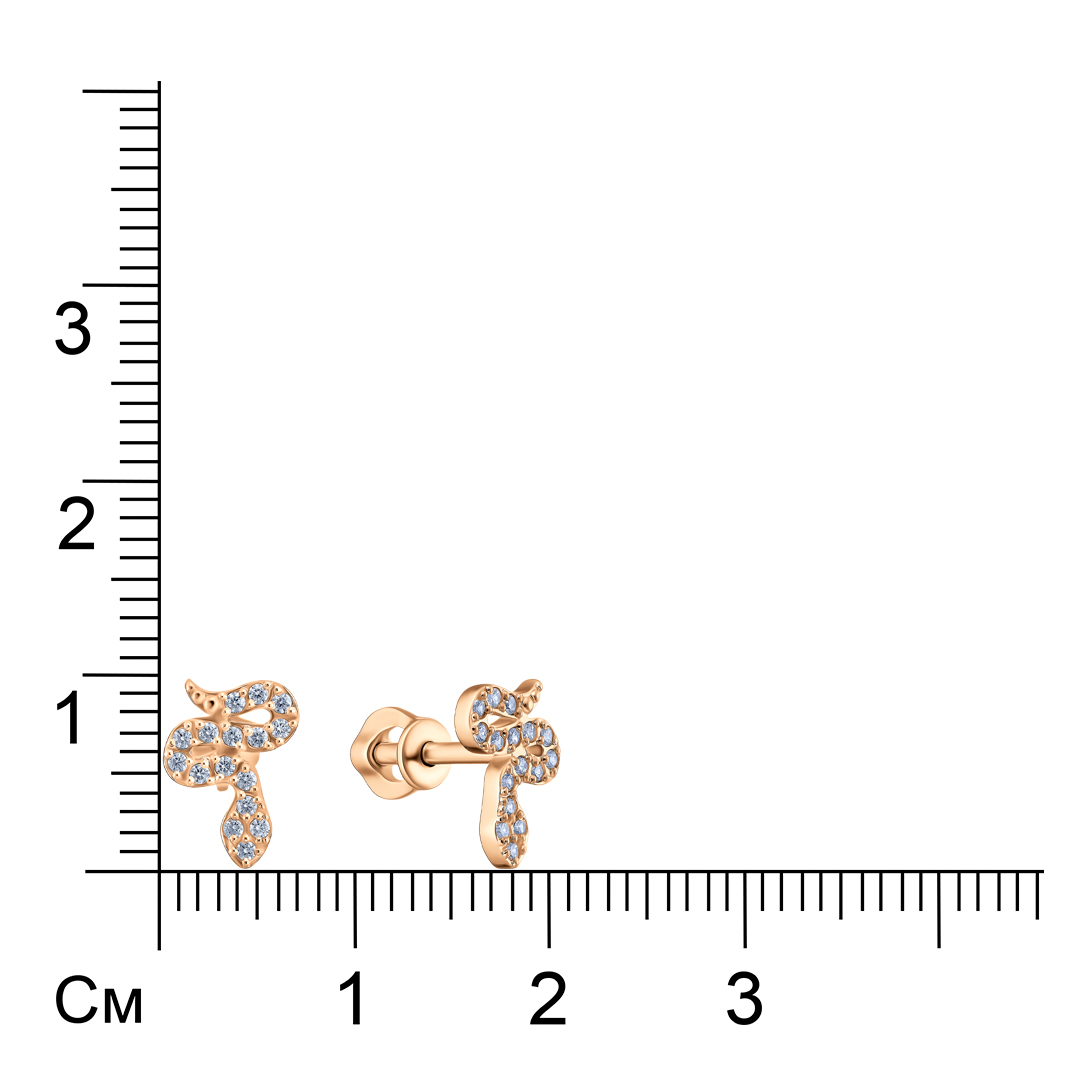 Серьги-пусеты из золота с фианитами "Змеи"