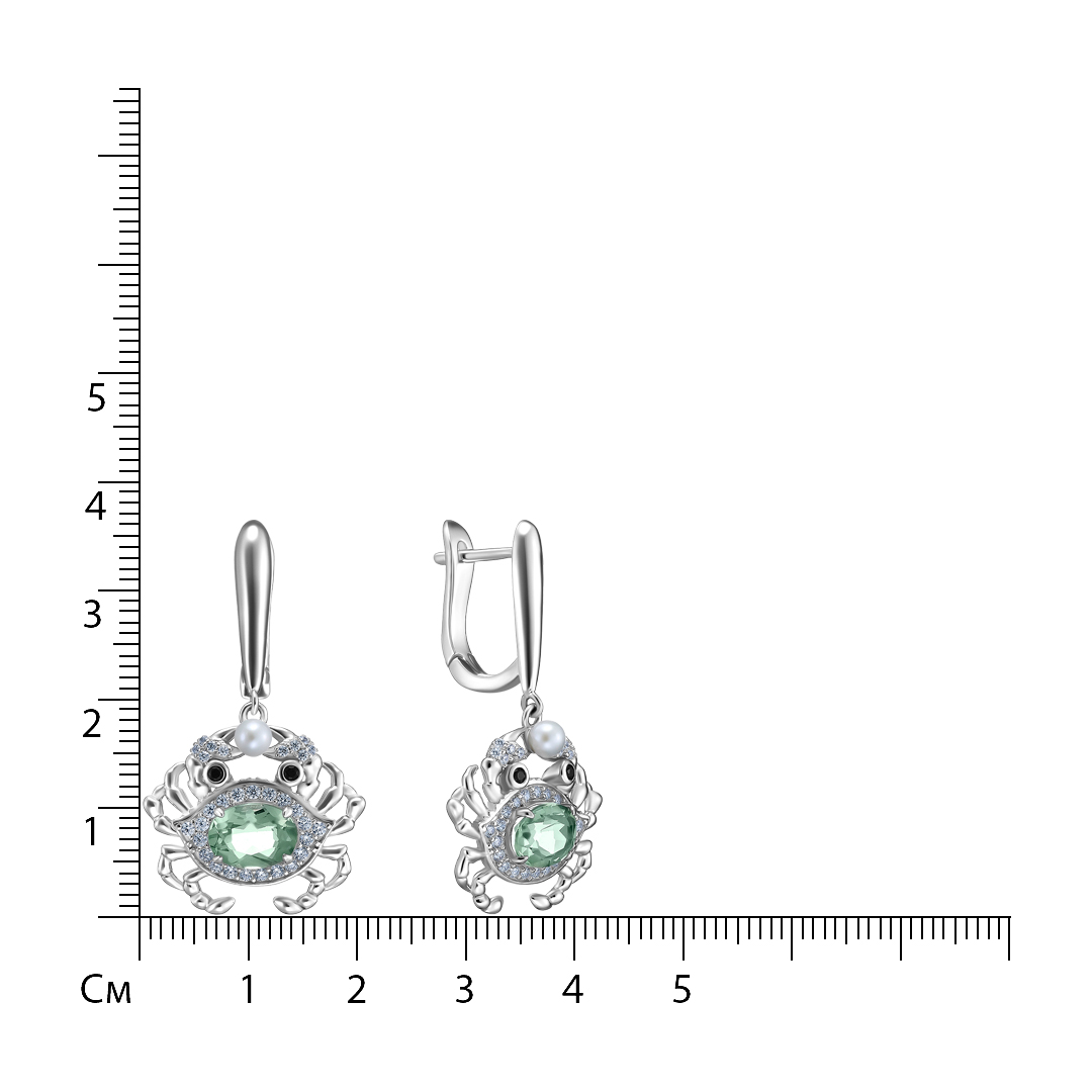 Серебряные серьги с зелеными флюоритами "Крабы"