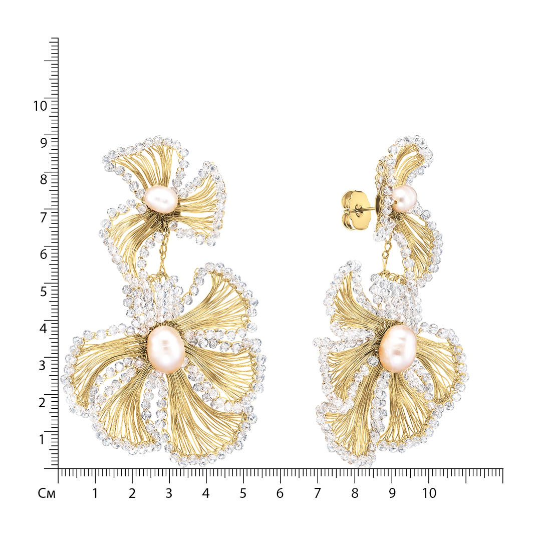 Бижутерные серьги с розовым жемчугом "Цветы"