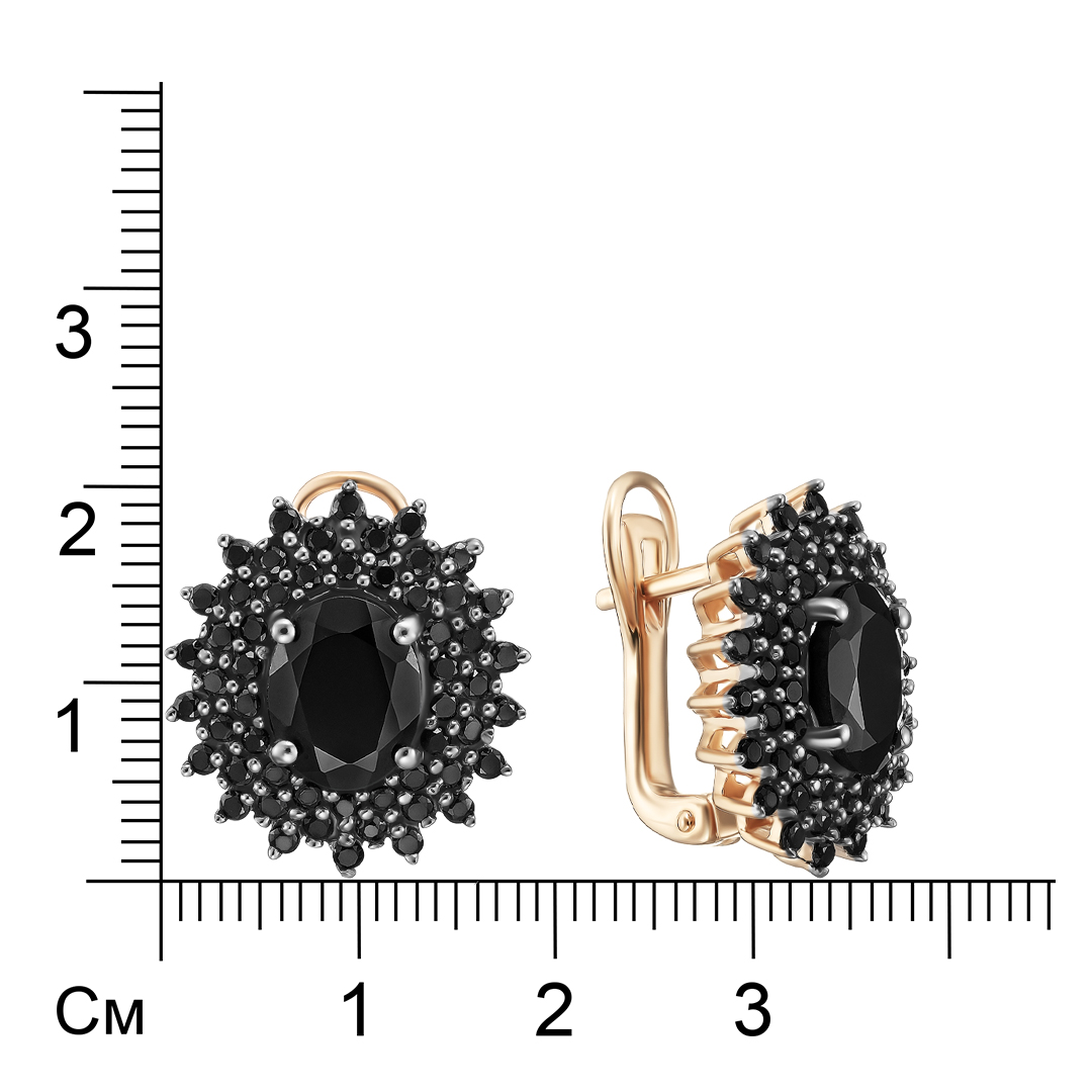Серебряные серьги 925 пробы; родий черн.; вставки Россыпь Шпинель черн. 6,92ct;