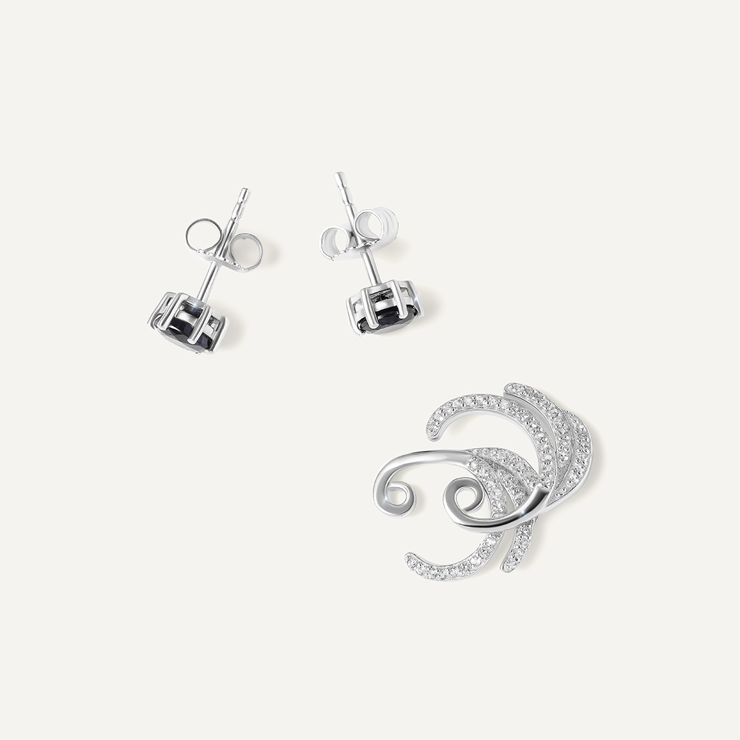 Серебряные серьги-трансформеры с сапфирами