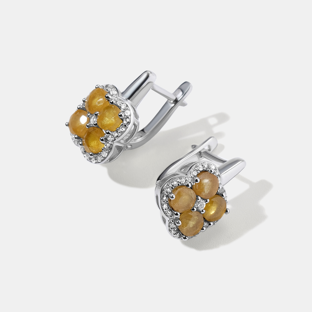 Серебряные серьги с желтыми сапфирами