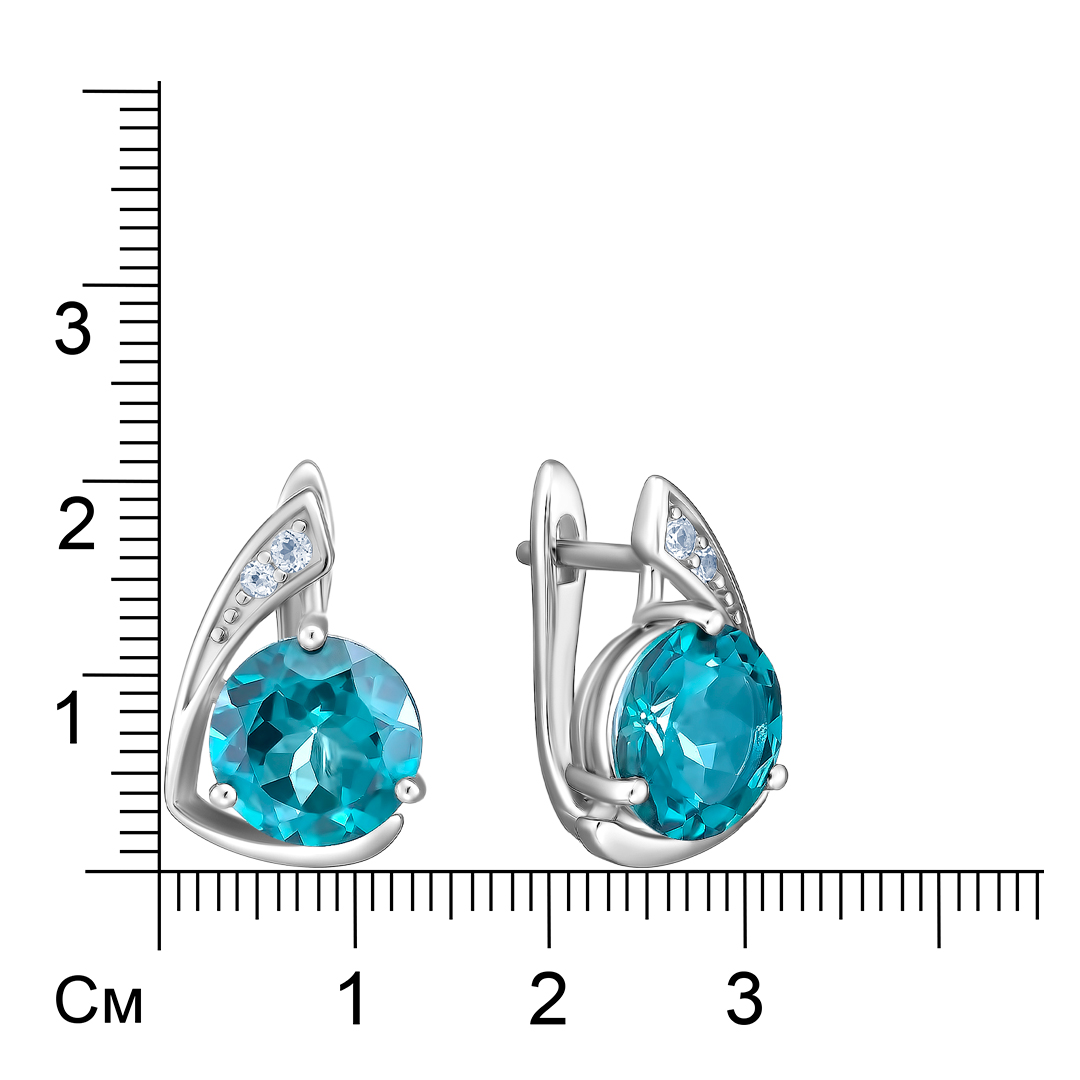 Серебряные серьги 925 пробы; вставки 2 Топаз 8,53ct; 4 Топаз белый 0,12ct;