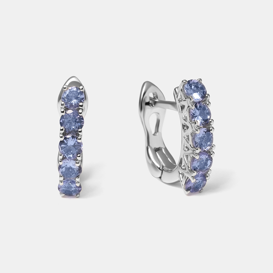Серебряные серьги 925 пробы; вставки 10 Танзанит 1,9ct;